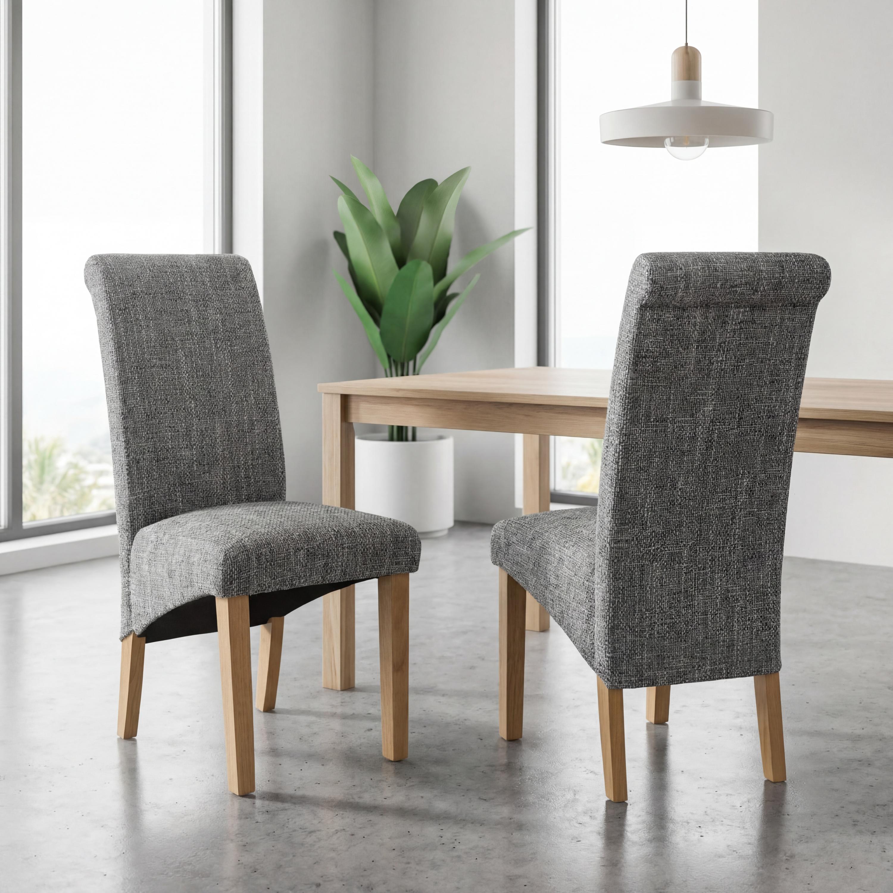 Karta Scroll Back Tweed Grey Dining Chair