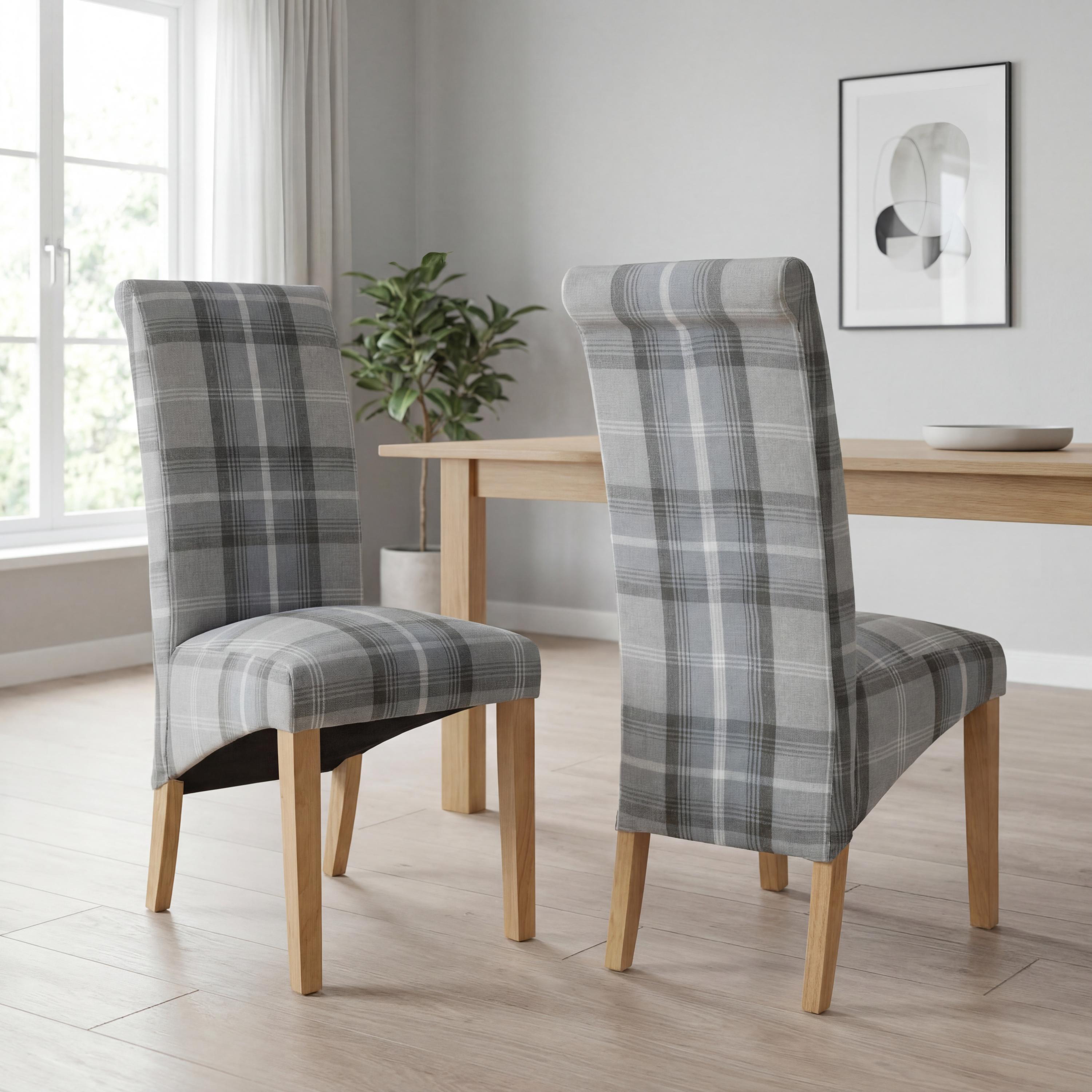Karta Scroll Back Check Grey Dining Chair