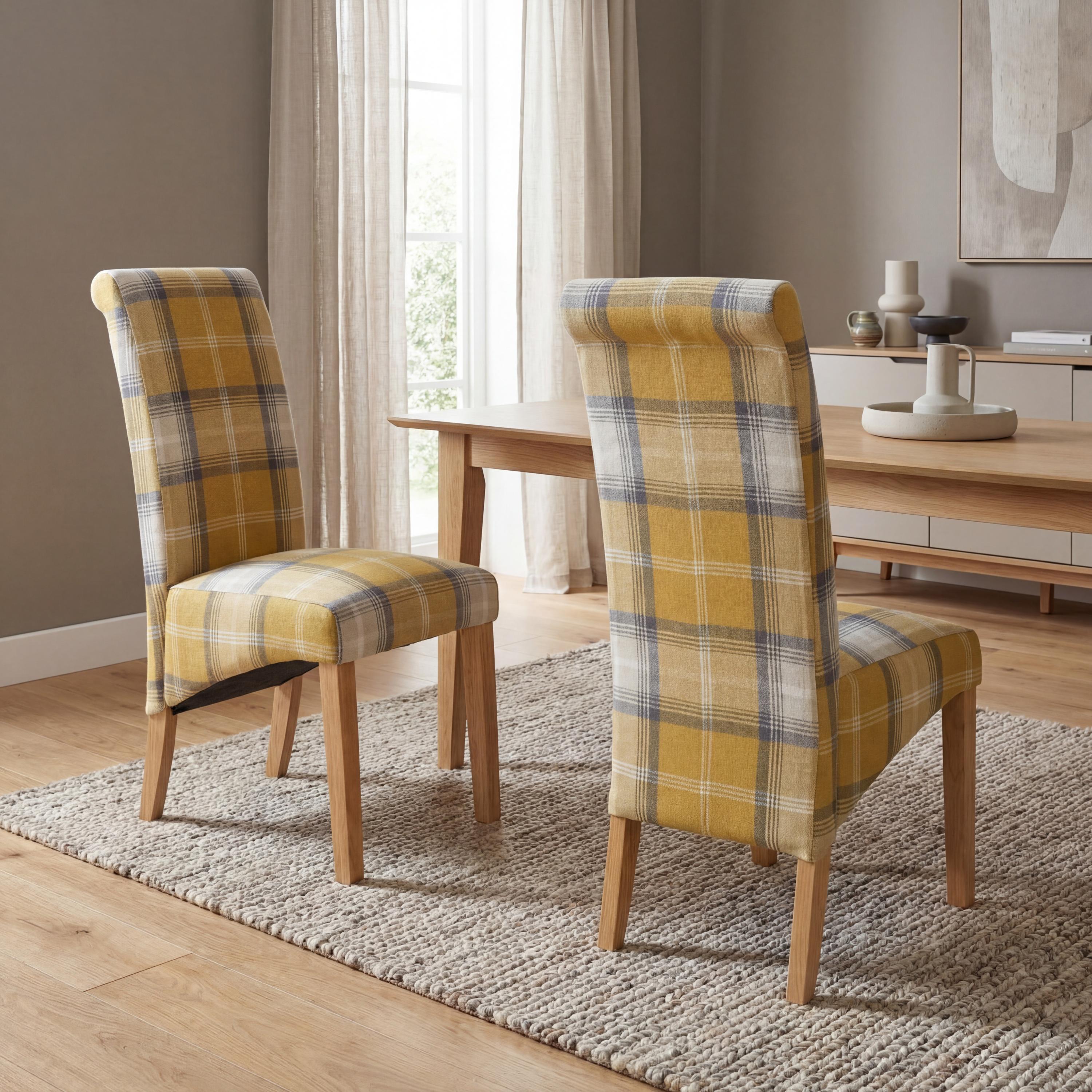 Karta Scroll Back Check Yellow Dining Chair