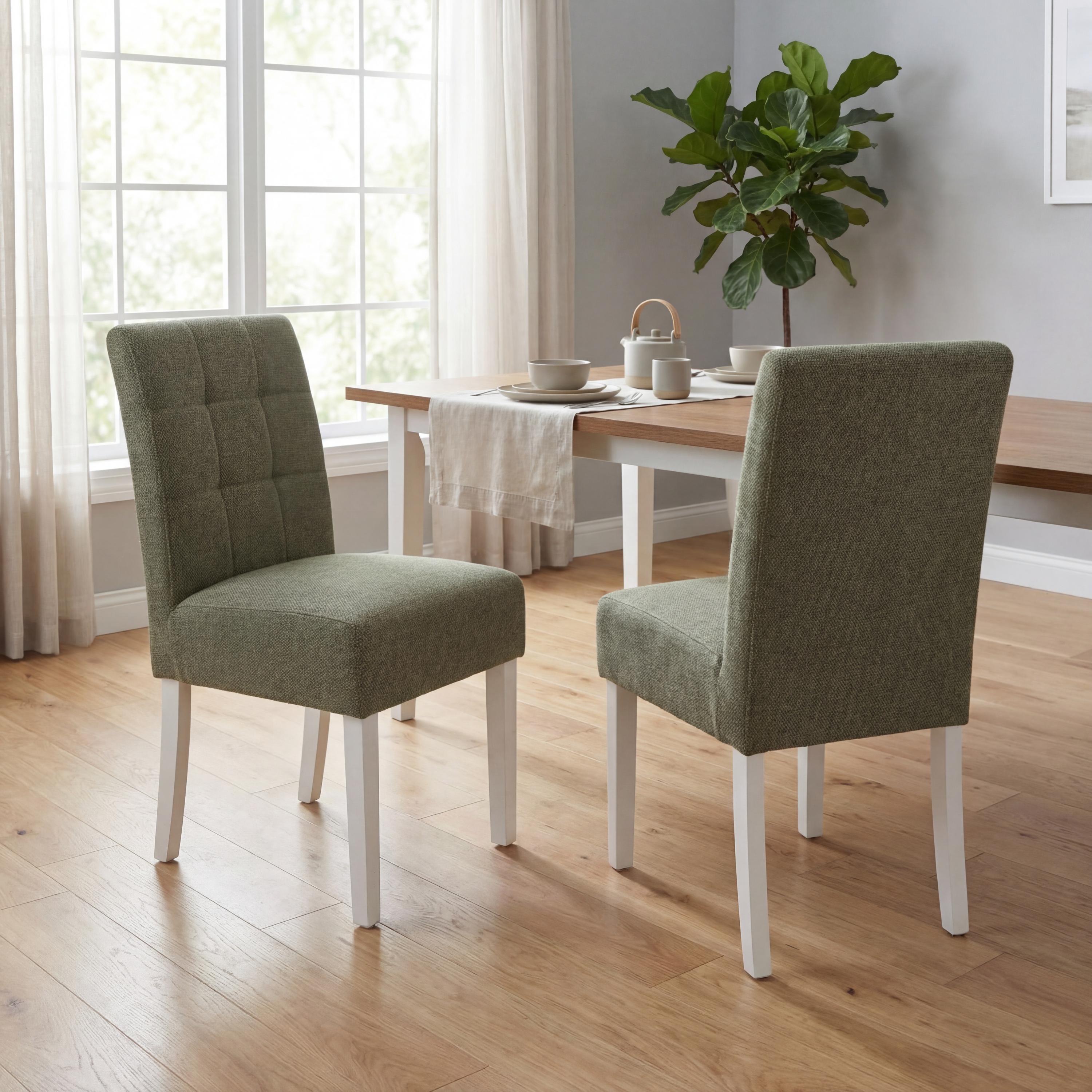 Moseley Weave Green Dining Chair in White Legs