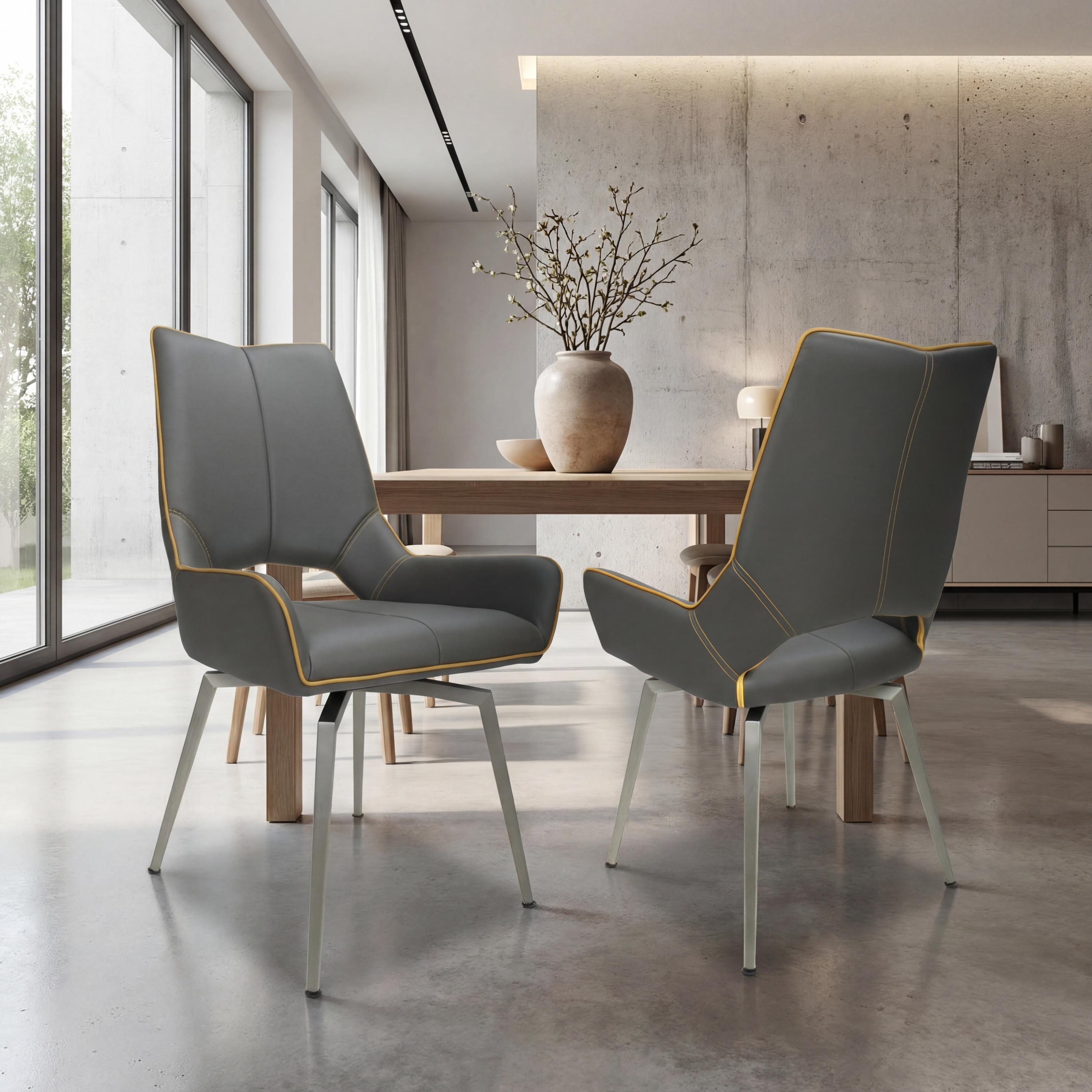 Mako Swivel Leather Effect Graphite Grey Dining Chair