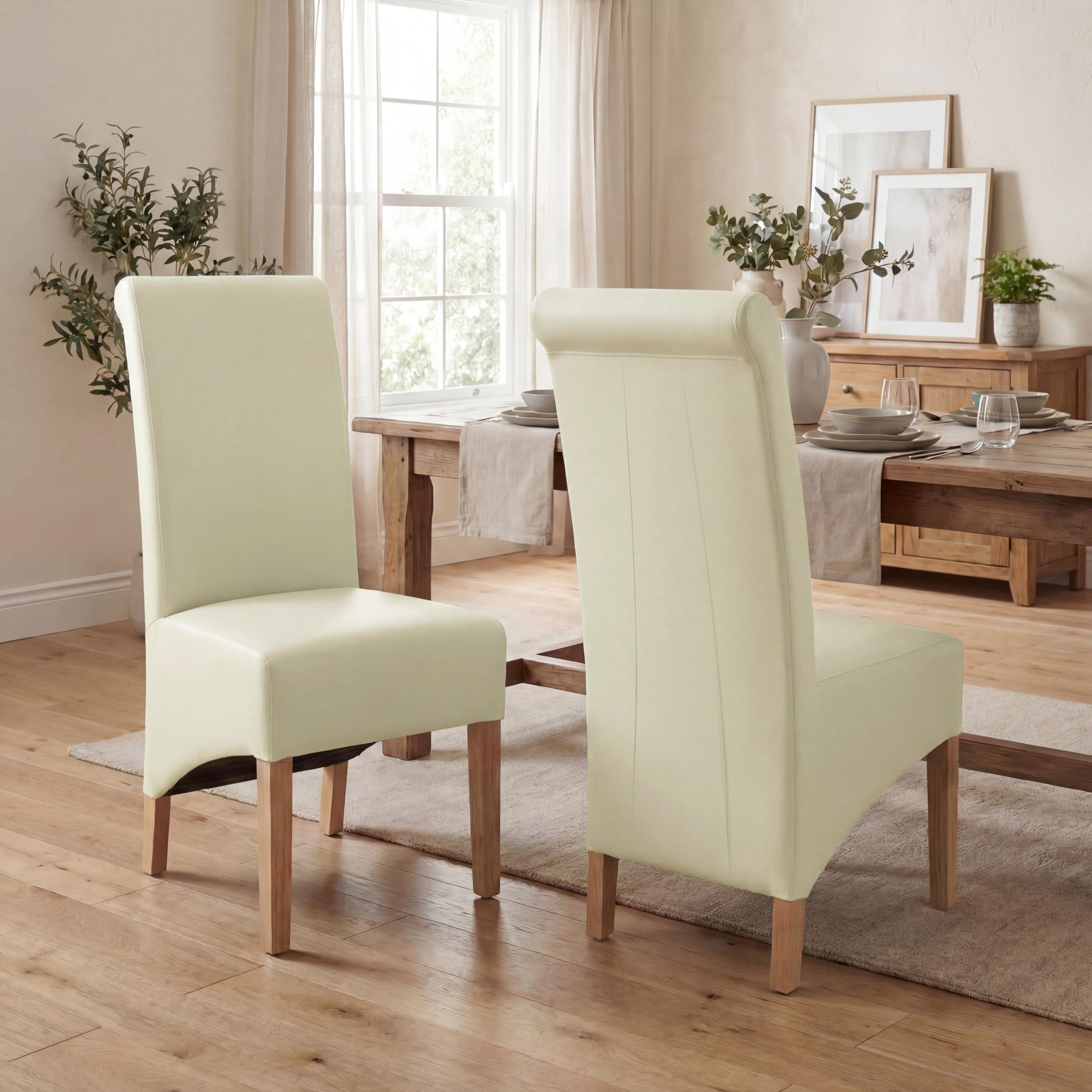 Krista Roll Back Bonded Leather Ivory Dining Chair
