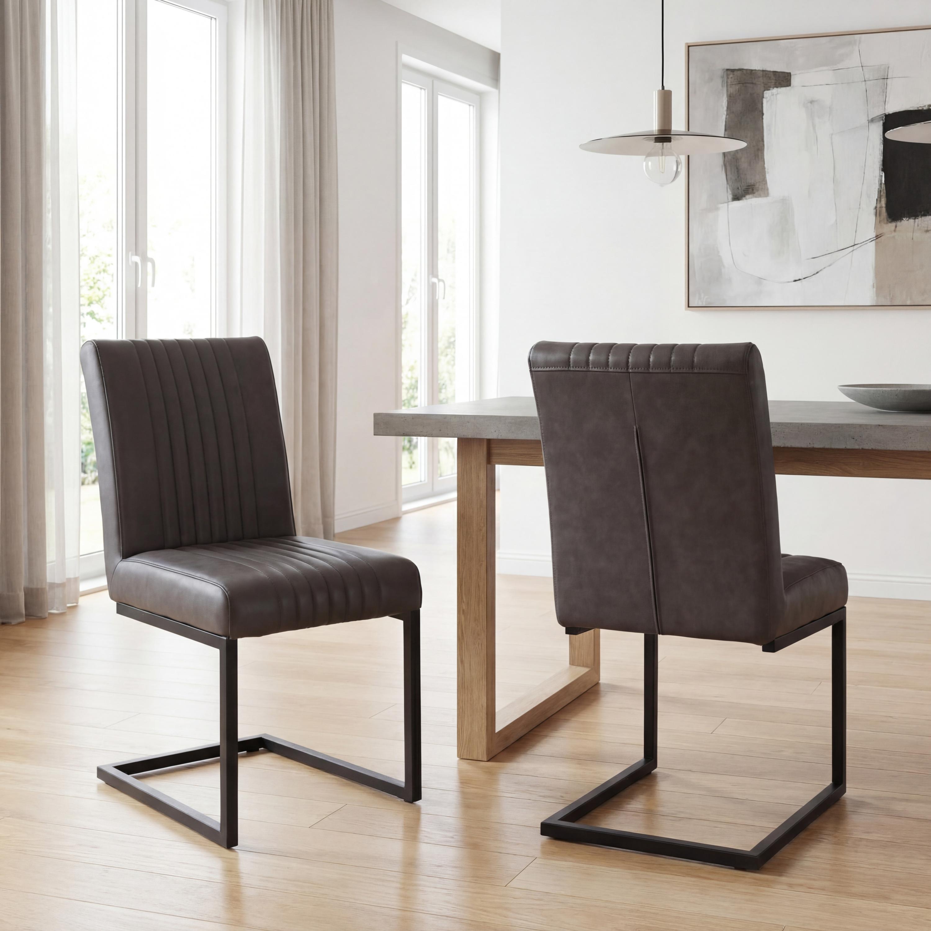 Archer Cantilever Leather Effect Grey Dining Chair