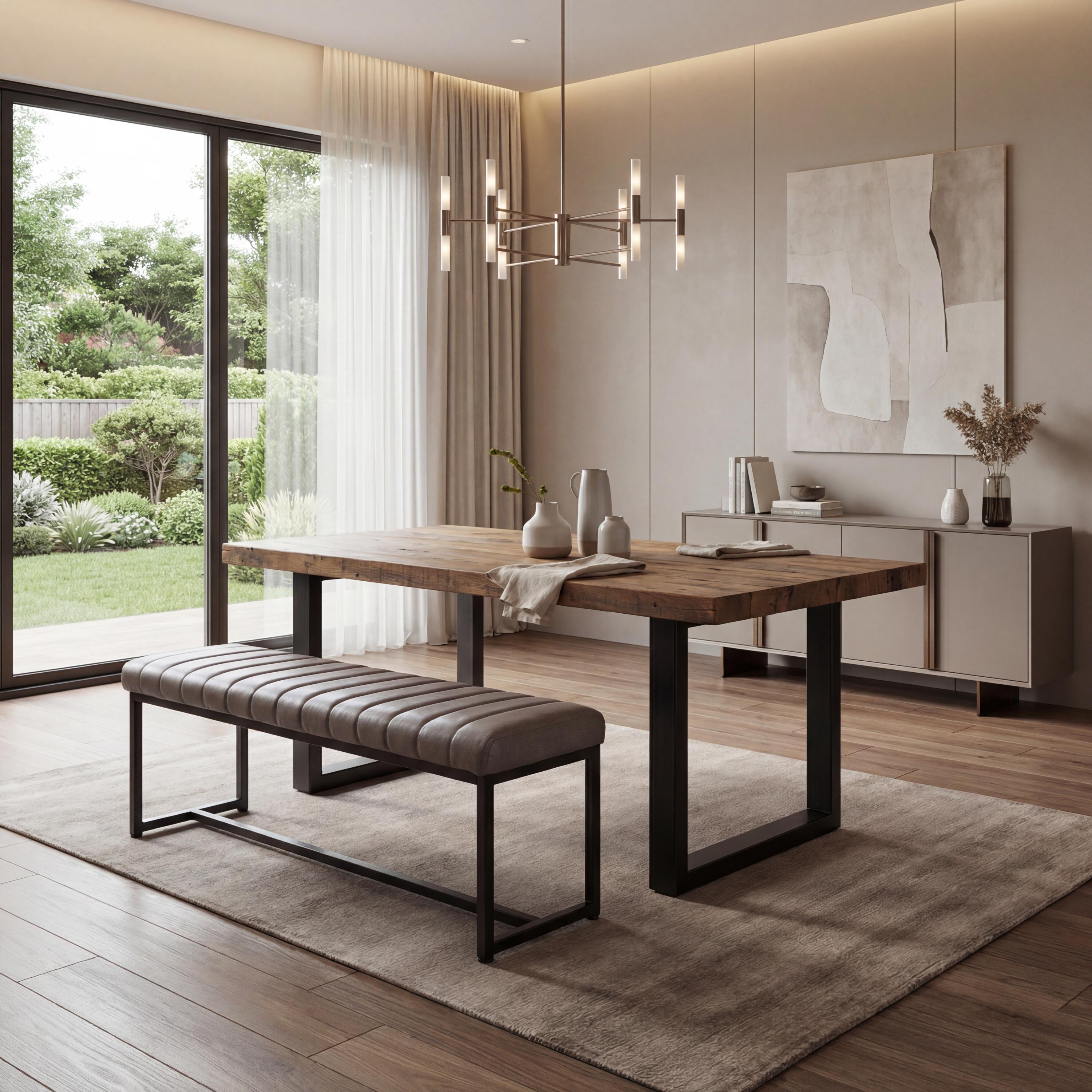 Archer Leather Effect Grey Bench