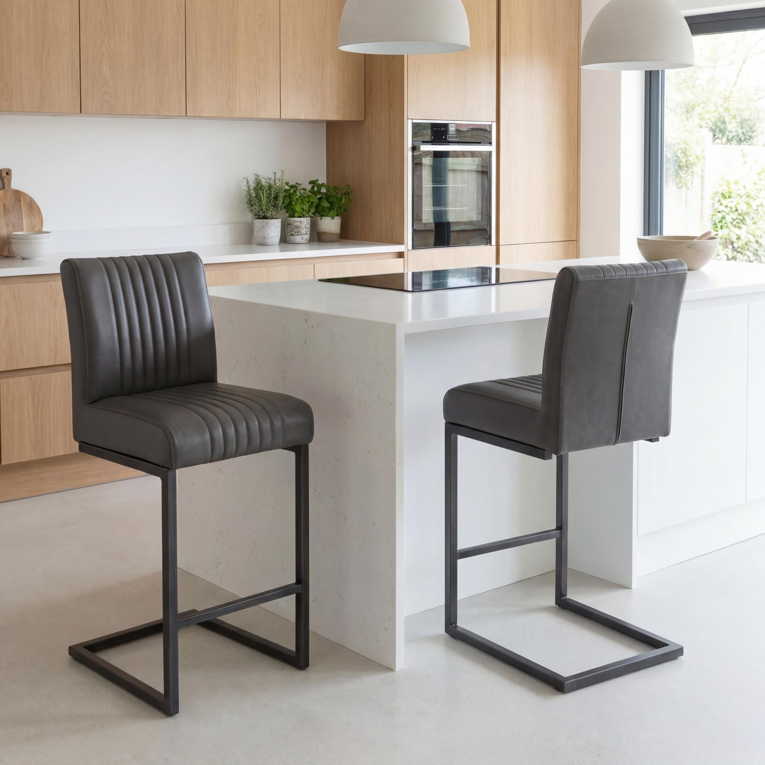 Archer Cantilever Leather Effect Grey Bar Chair