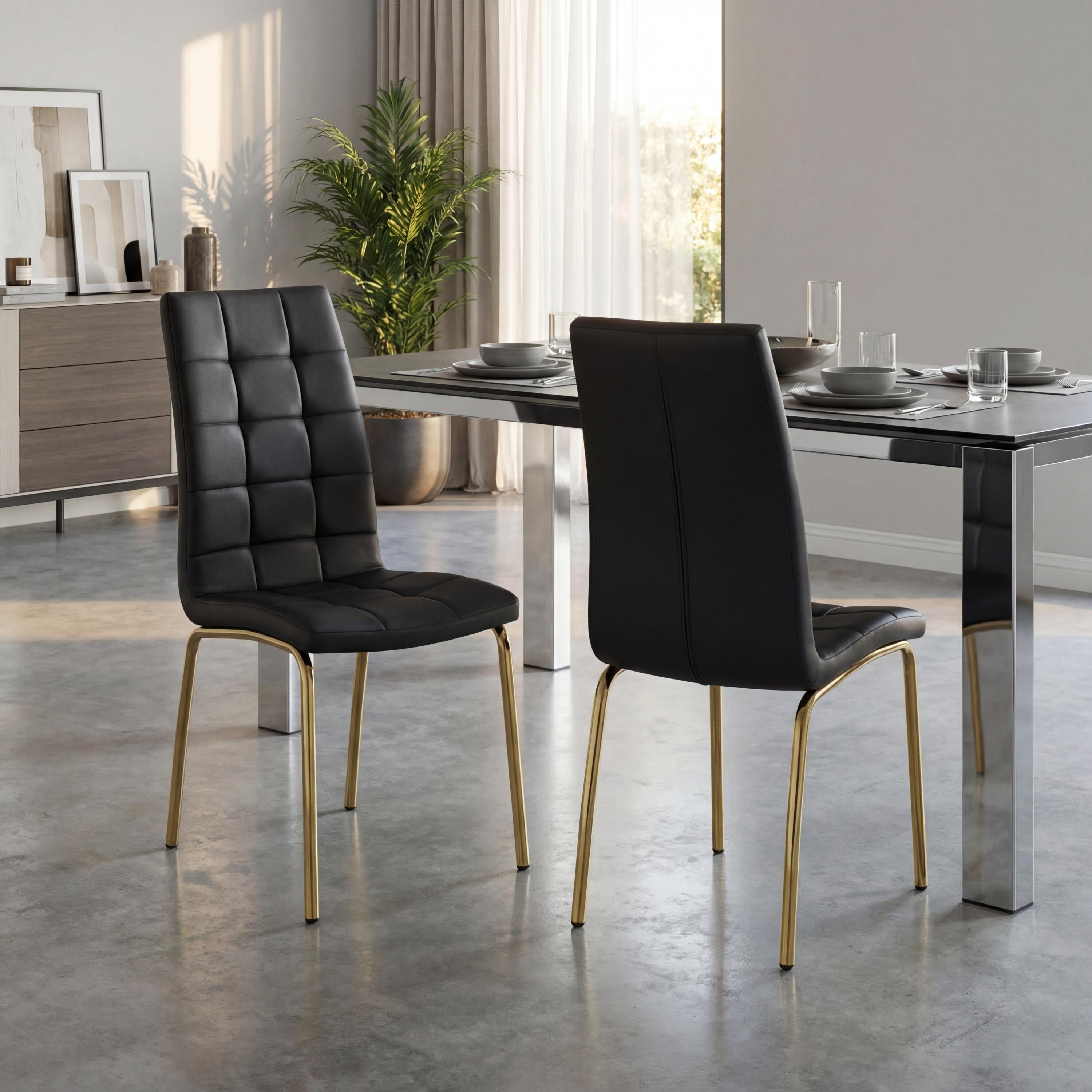 Jenner Leather Effect Black/Gold Dining Chair