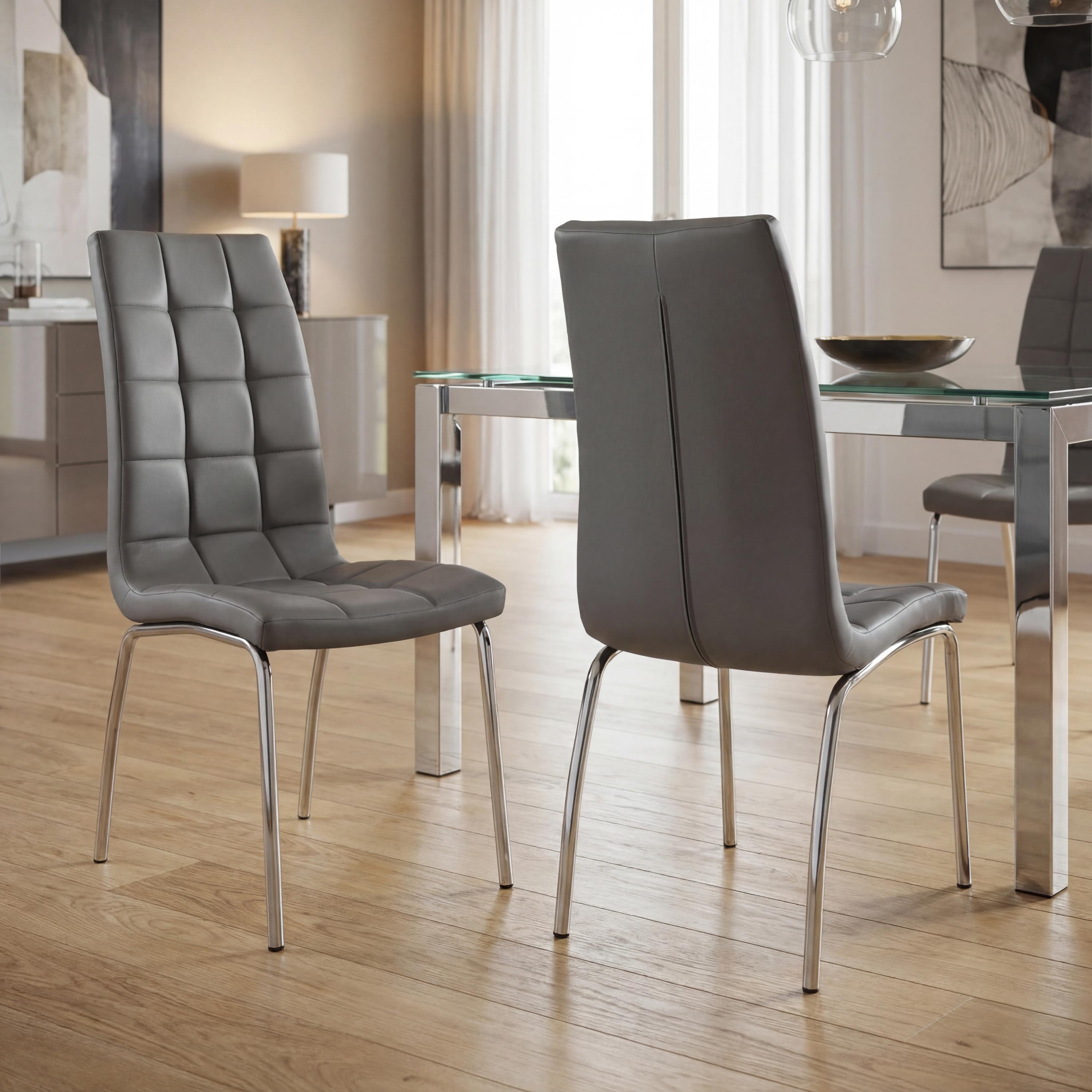 Jenner Leather Effect Grey/Chrome Dining Chair