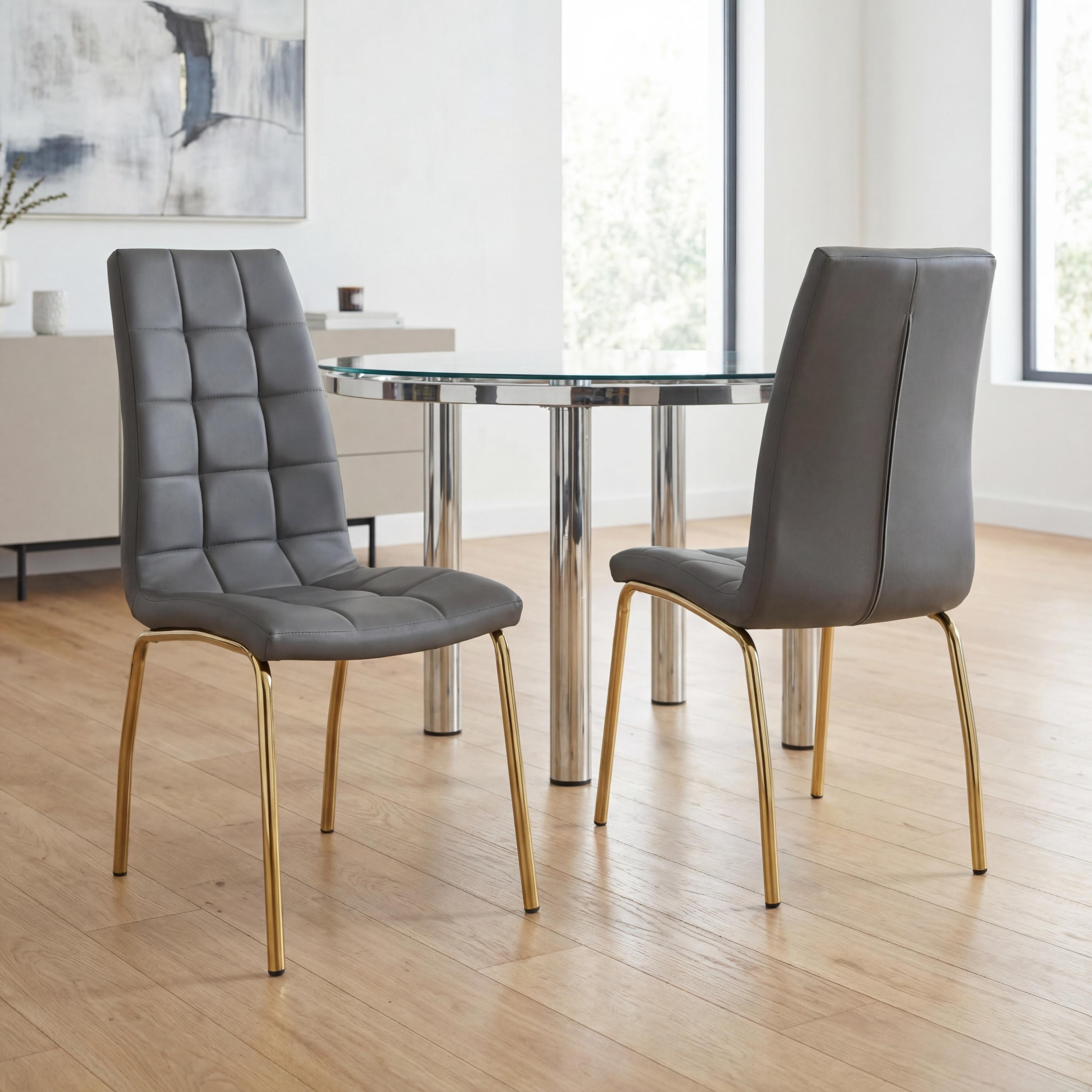 Jenner Leather Effect Grey/Gold Dining Chair