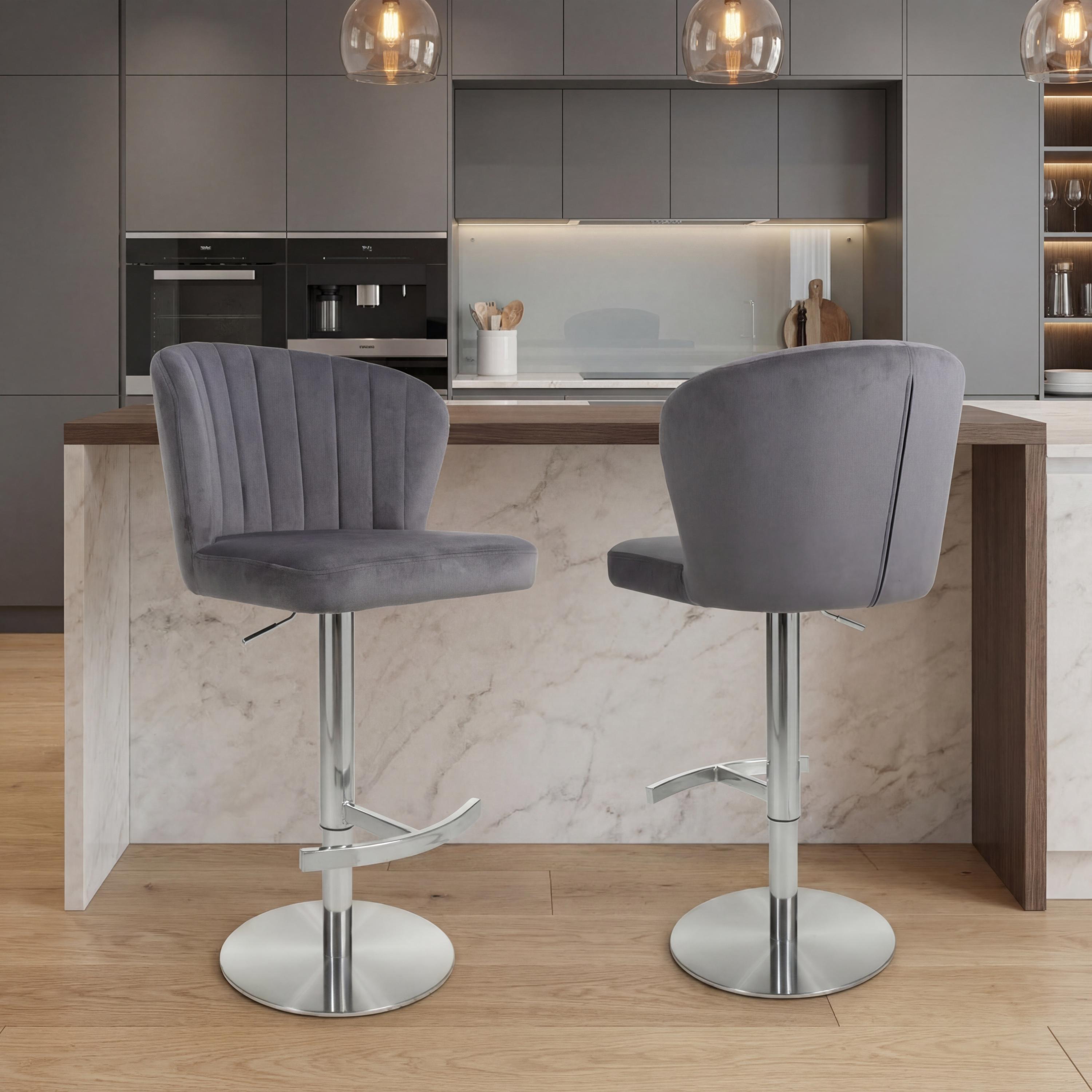 Sigma Brushed Velvet Grey Bar Stool