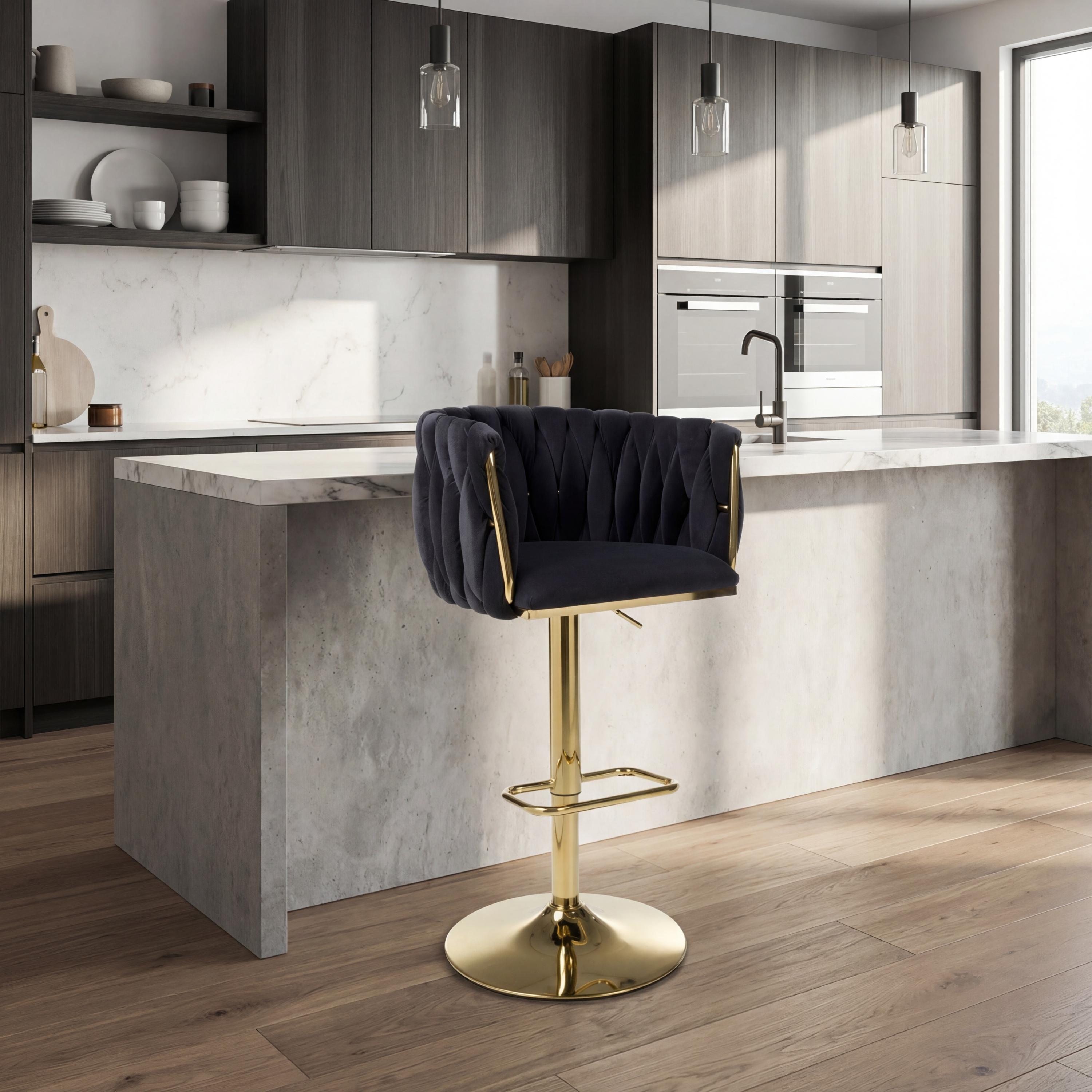 Bellaire Brushed Velvet Black Bar Stool