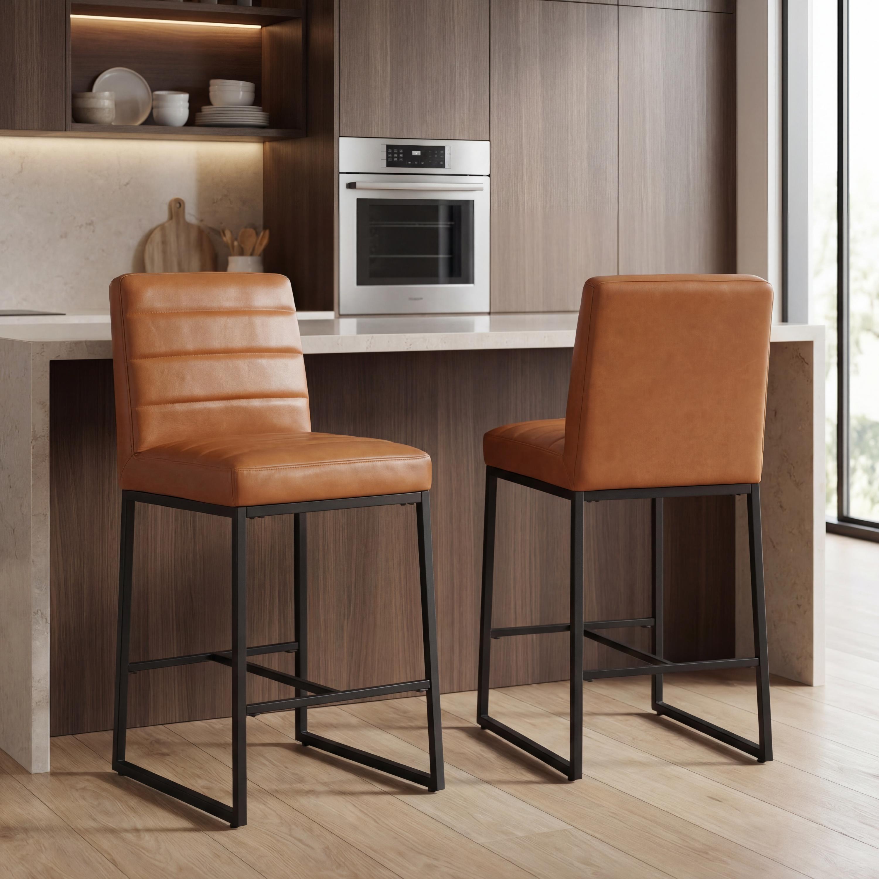 Carlton Real Leather Light Brown Bar Stool