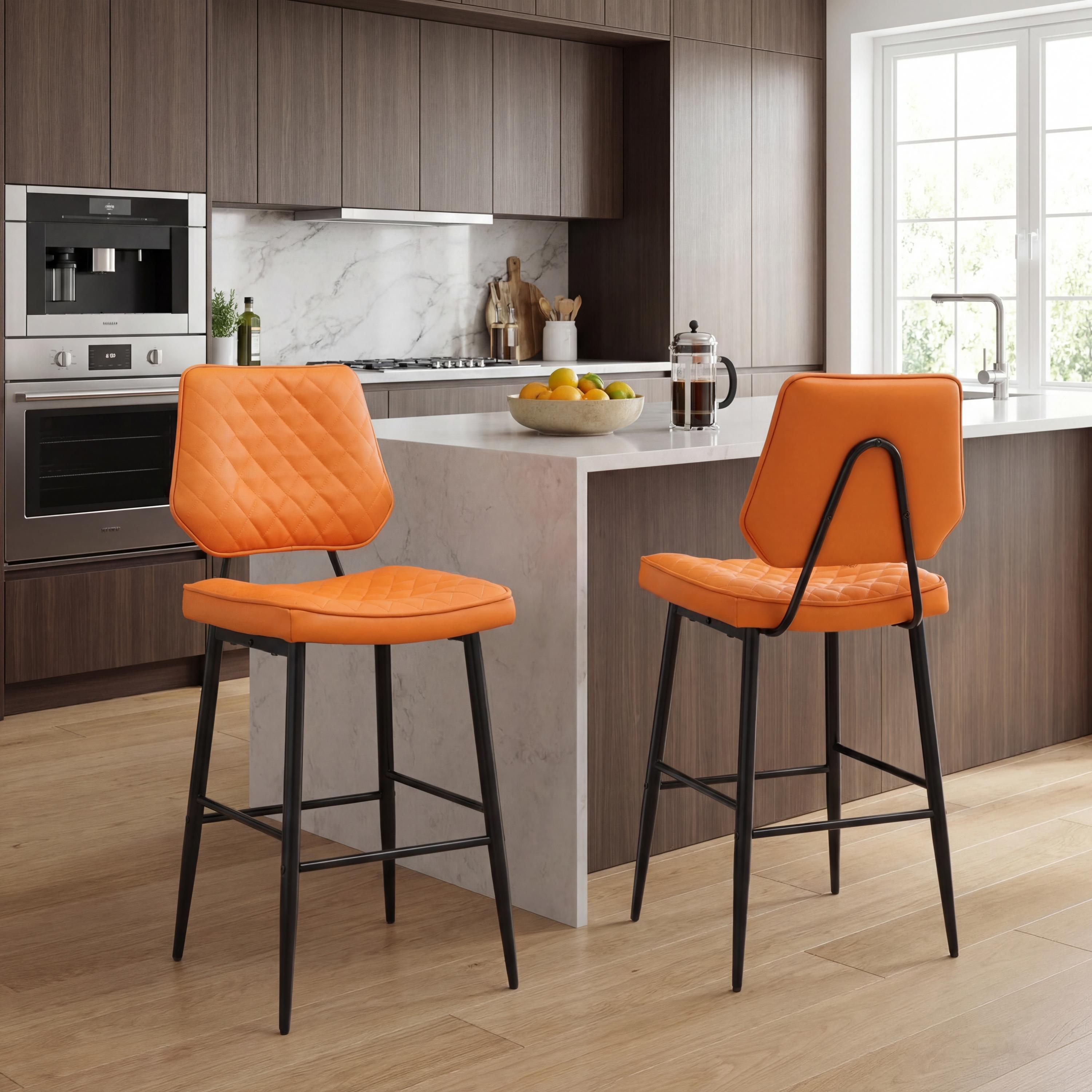 Garrick Real Leather Orange Bar Stool