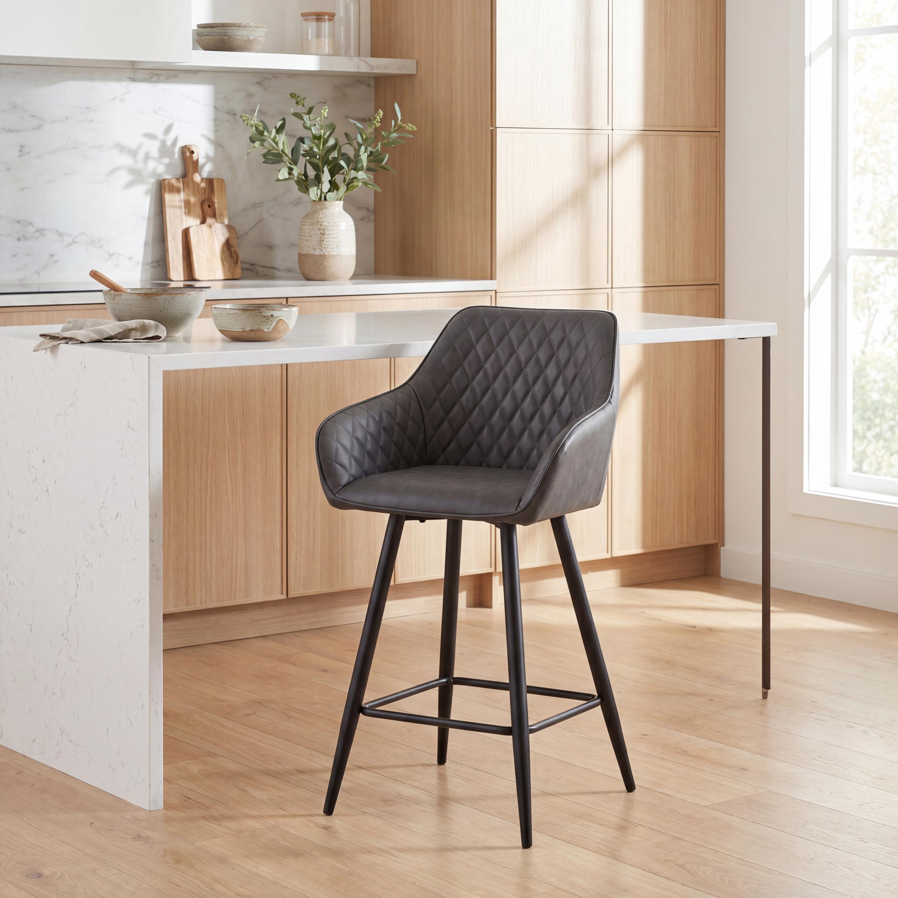 Charm Leather Effect Grey Bar Stool