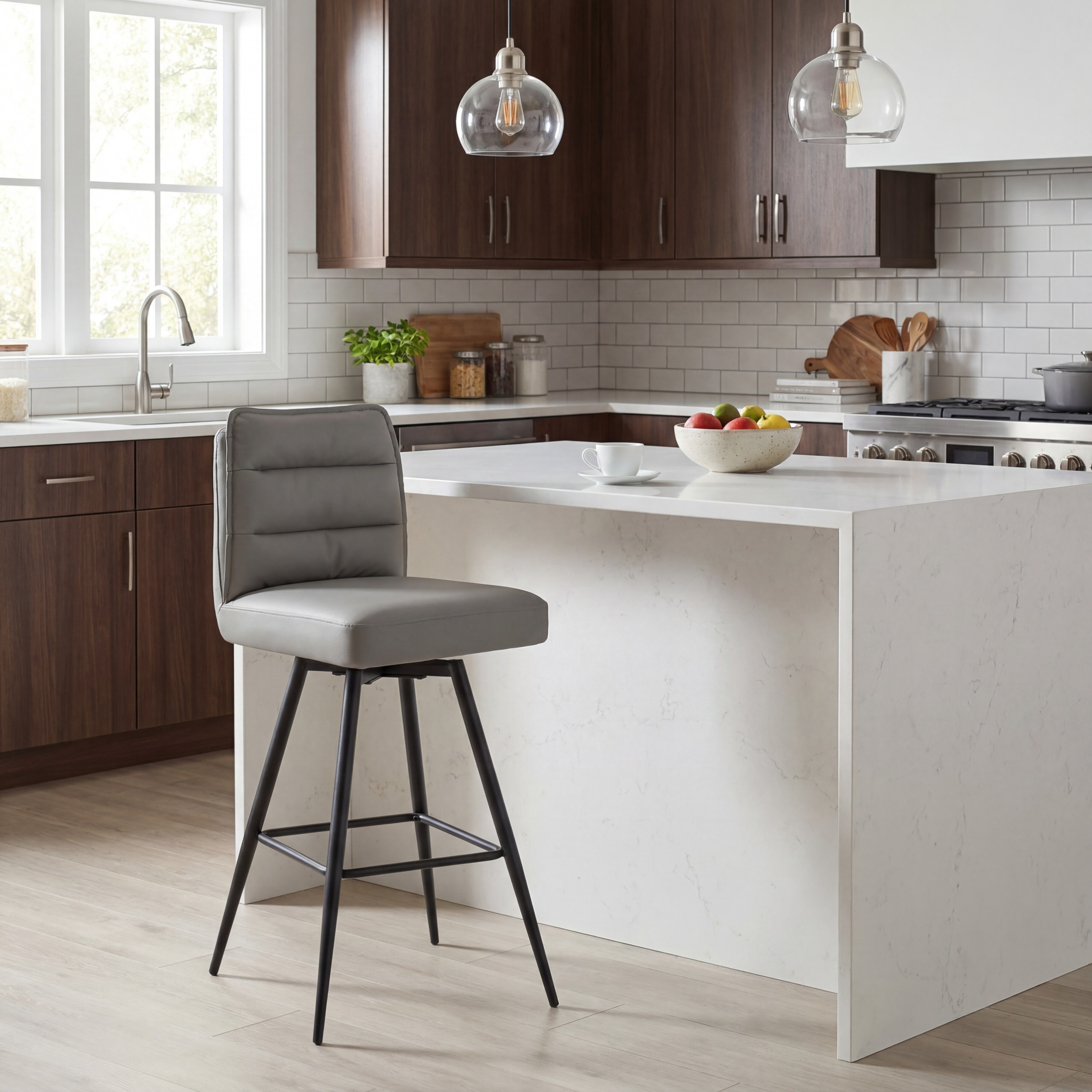 Stylus Leather Effect Light Grey Bar Stool
