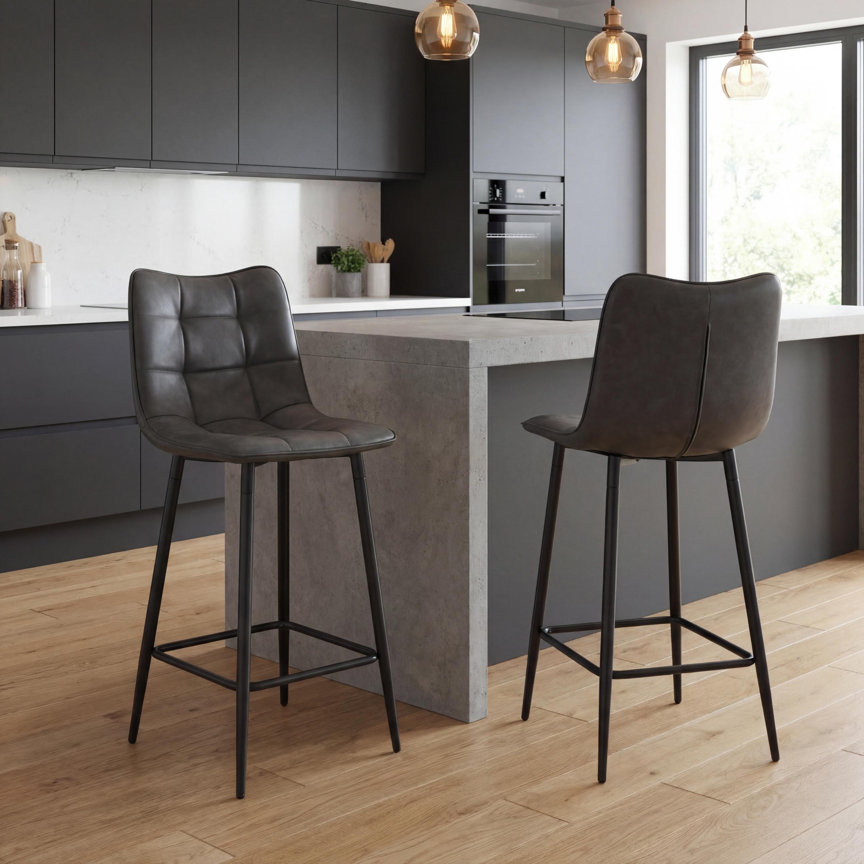 Alnwick Leather Effect Grey Bar Stool