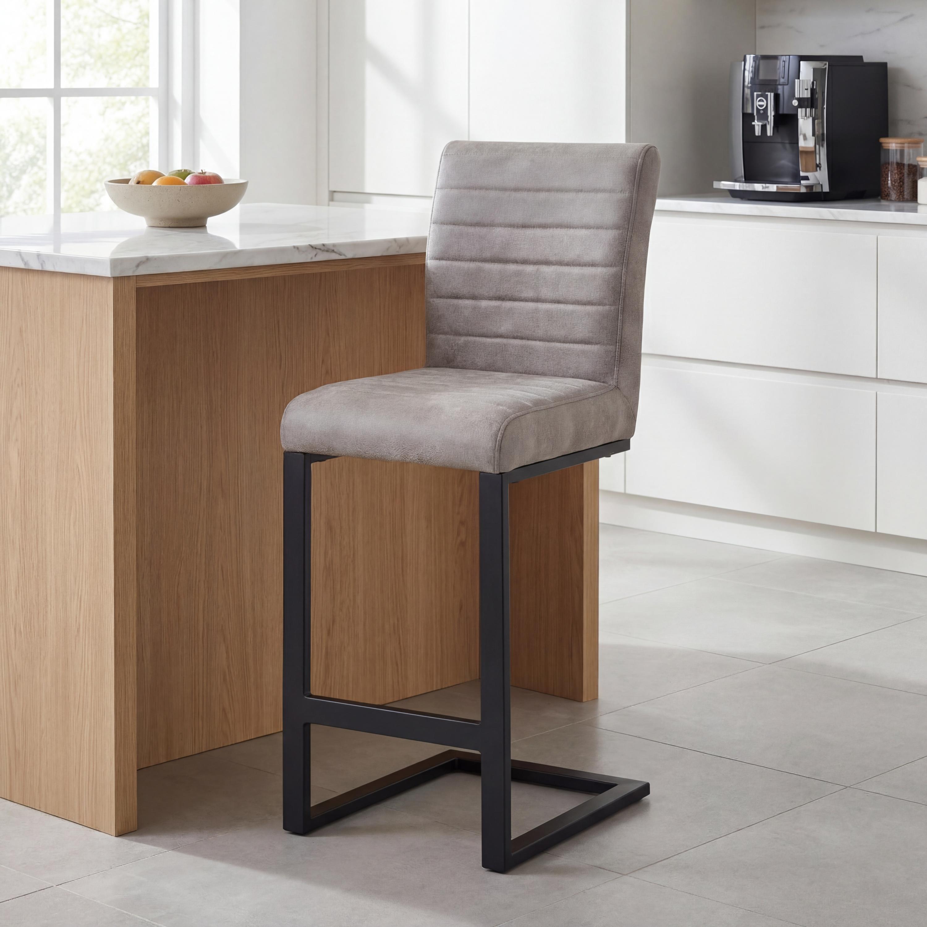 Belvoir Leather Effect Stone Grey Bar Stool