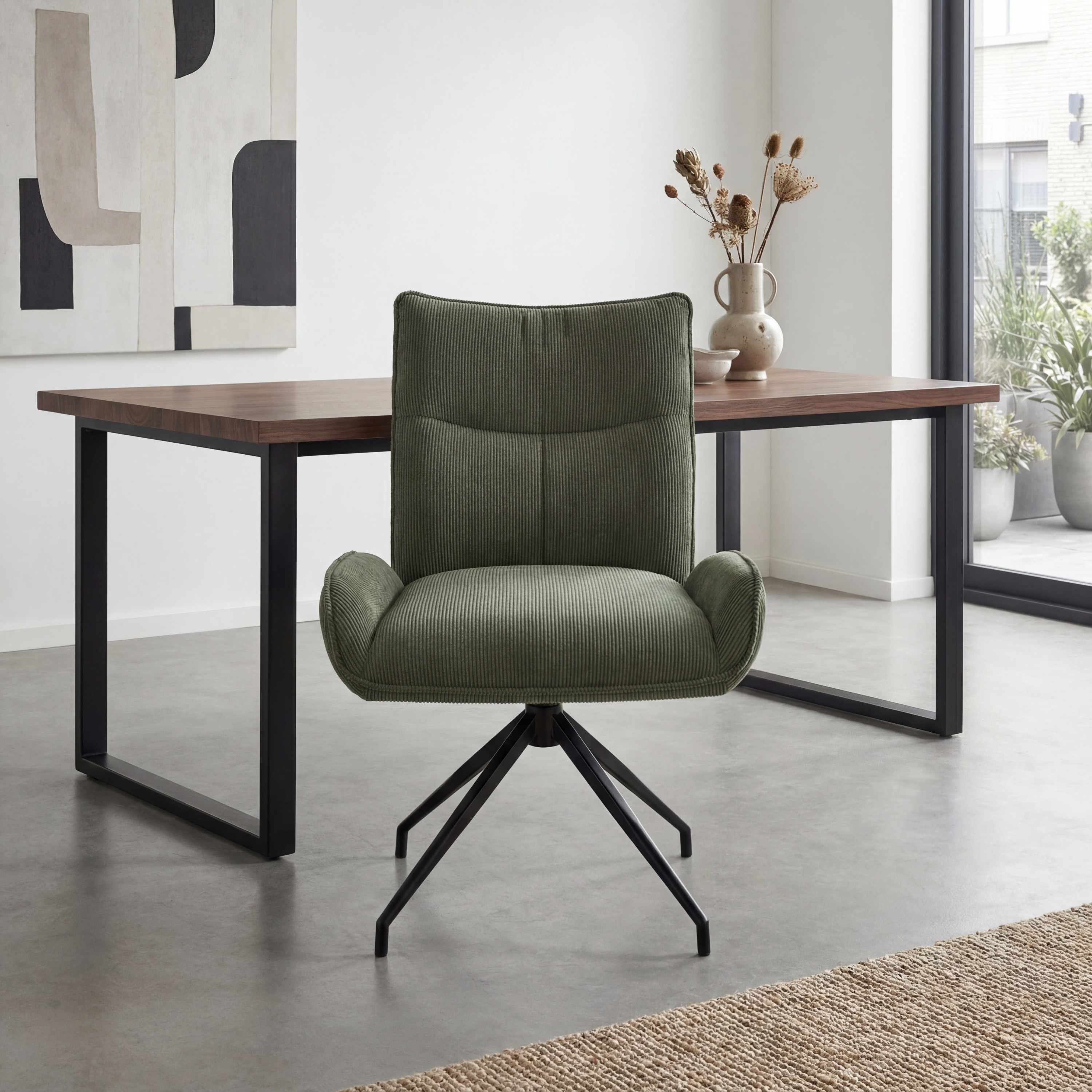 Aura Corduroy Green Dining Chair