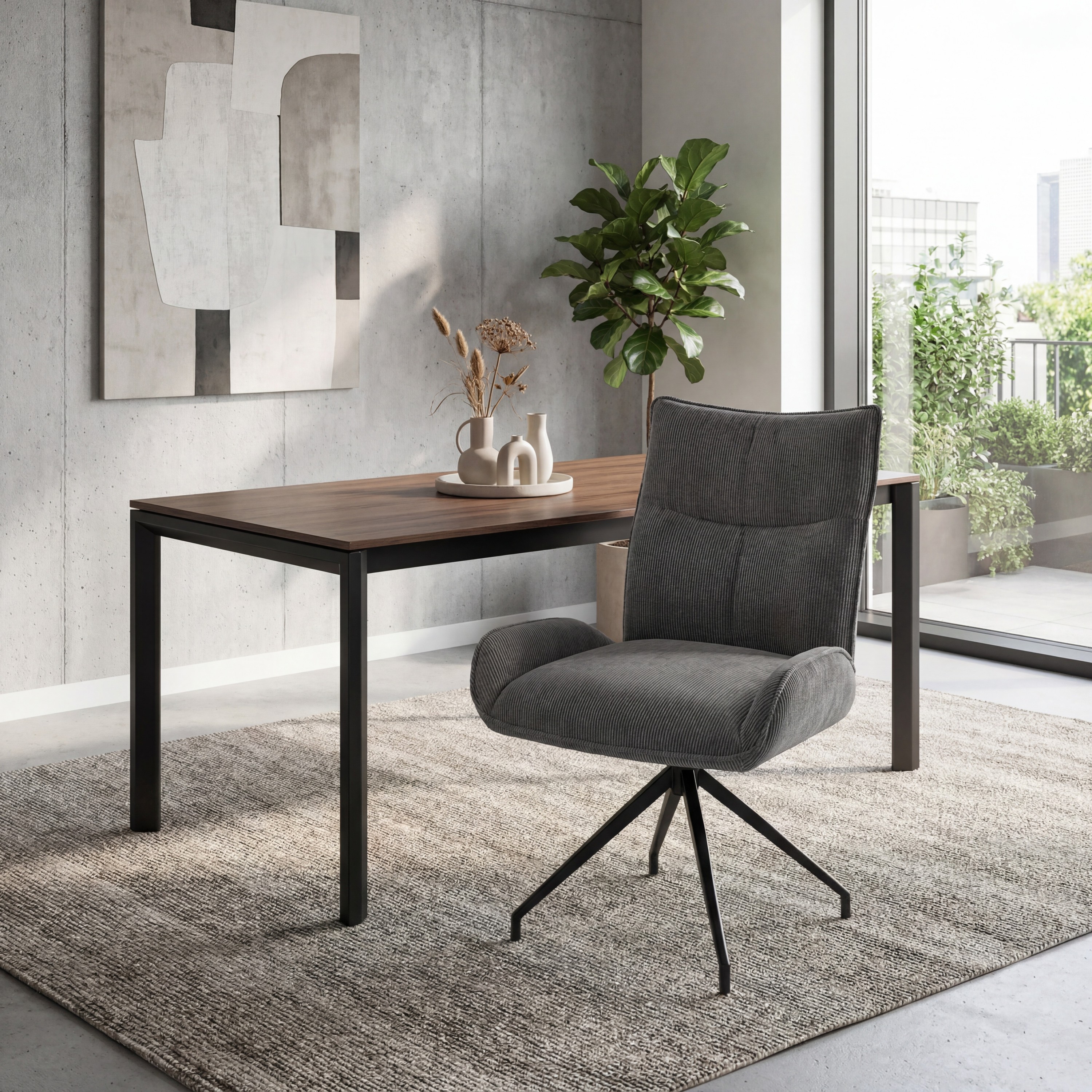 Aura Corduroy Dark Grey Dining Chair