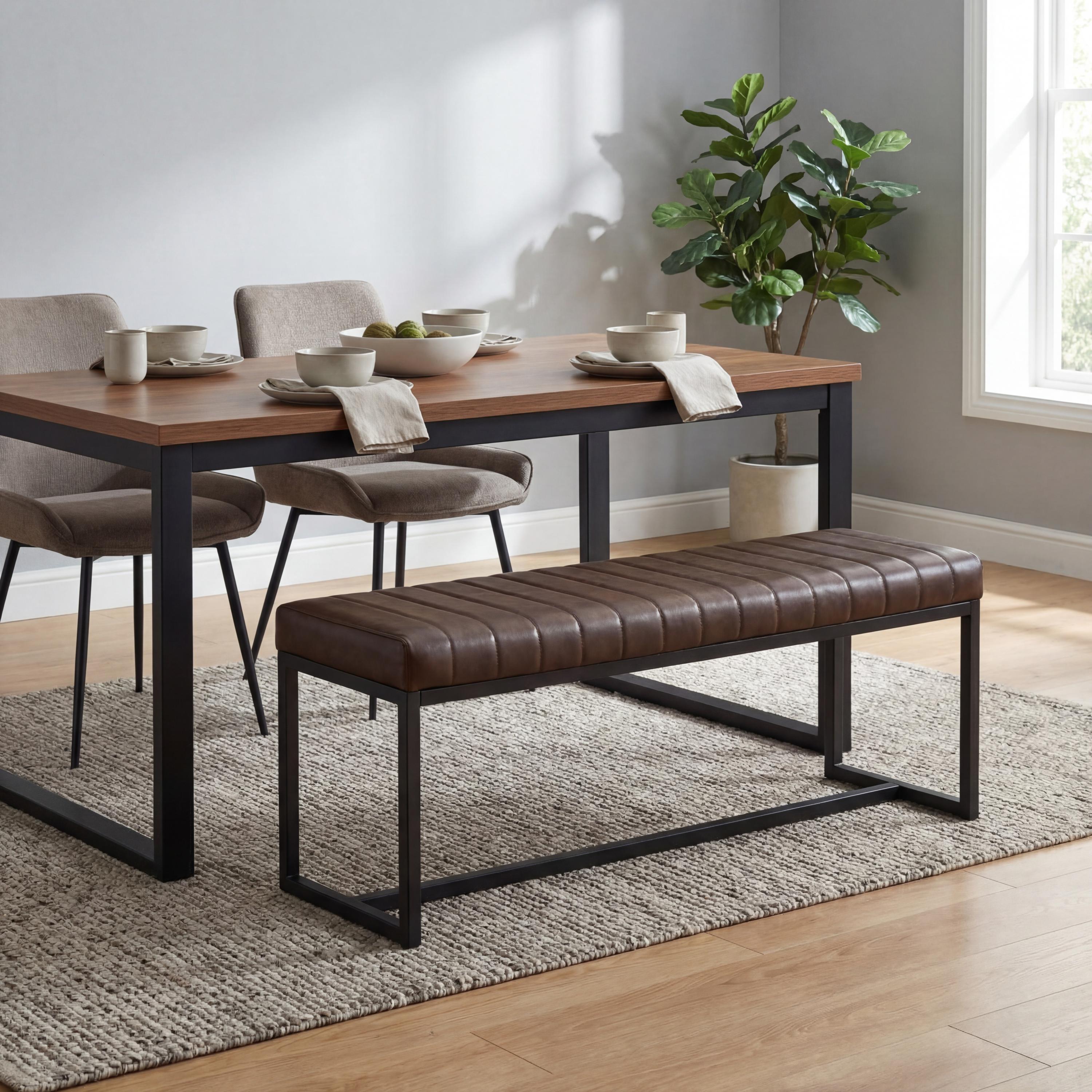 Ludlow Leather Effect Brown Bench