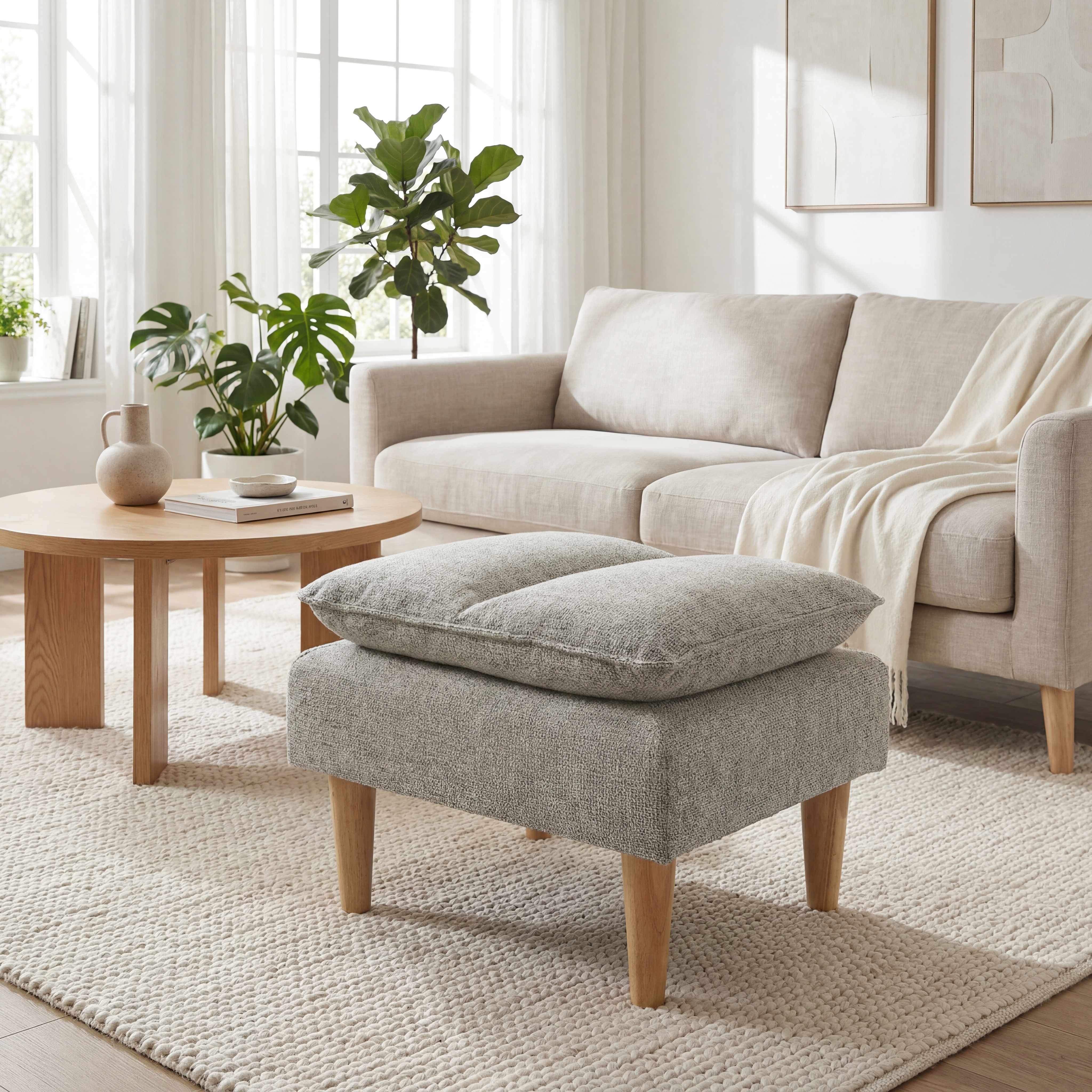 Cosy Rest Chenille Effect Natural Footstool
