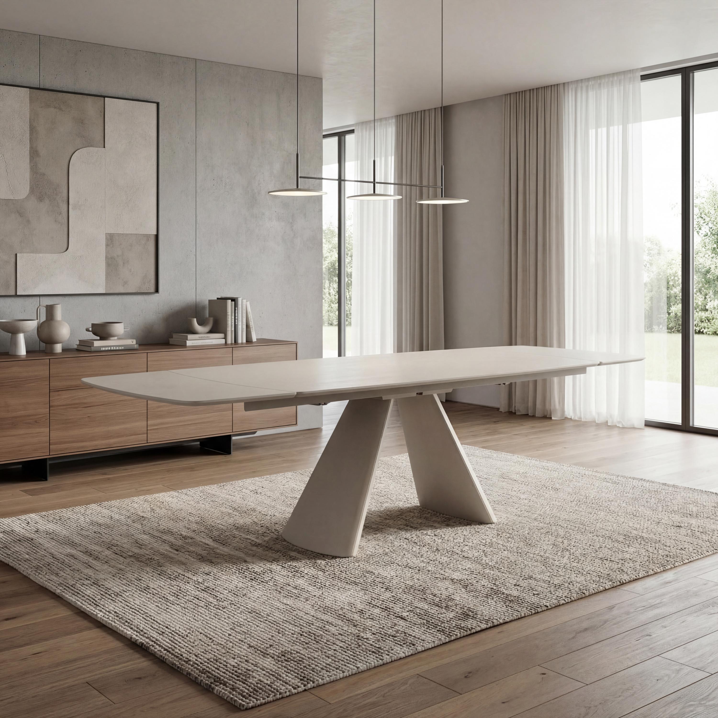Genoa 2.4m Extending Ivory Travertine Dining Table