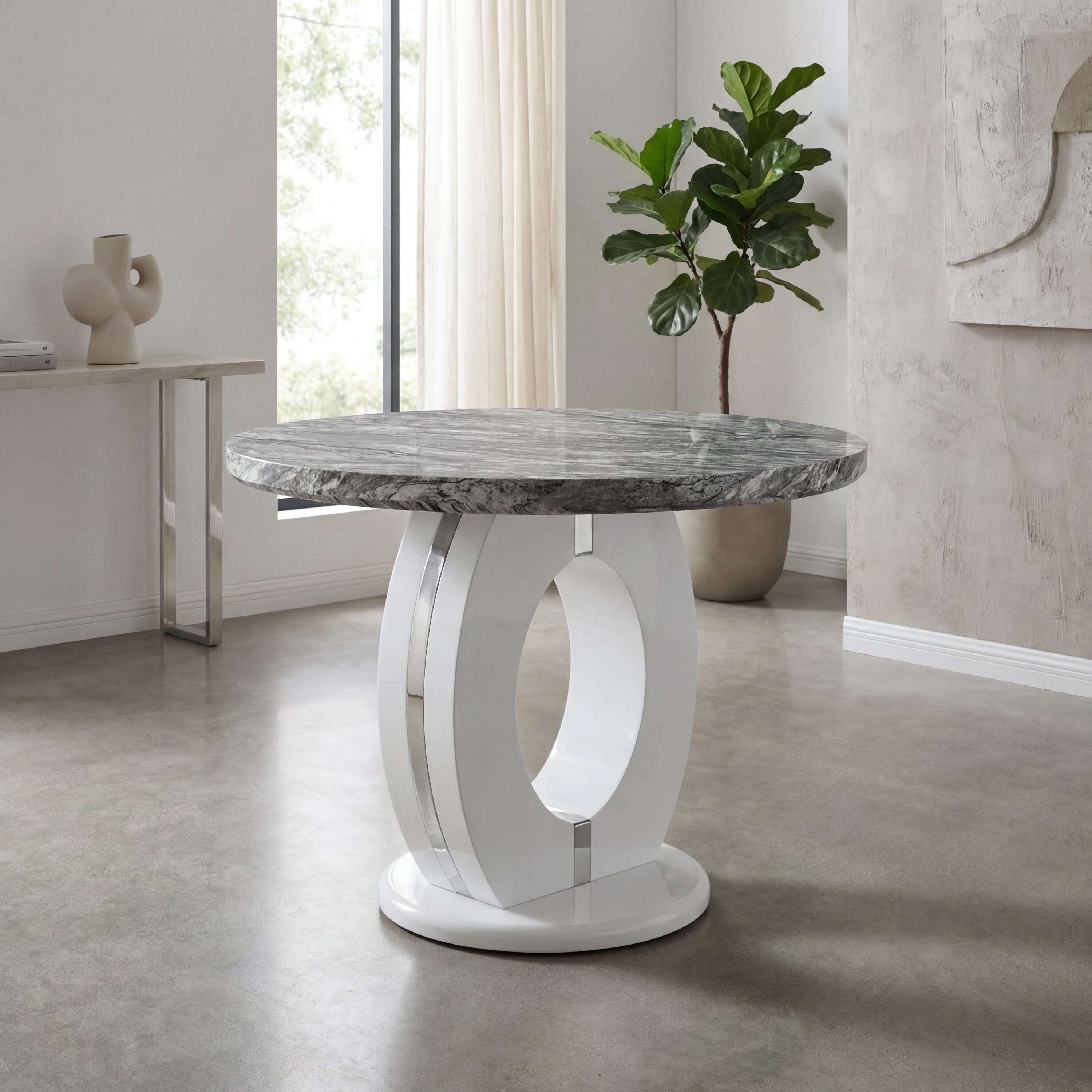 Neptune Round Marble Effect Grey/White Dining Table