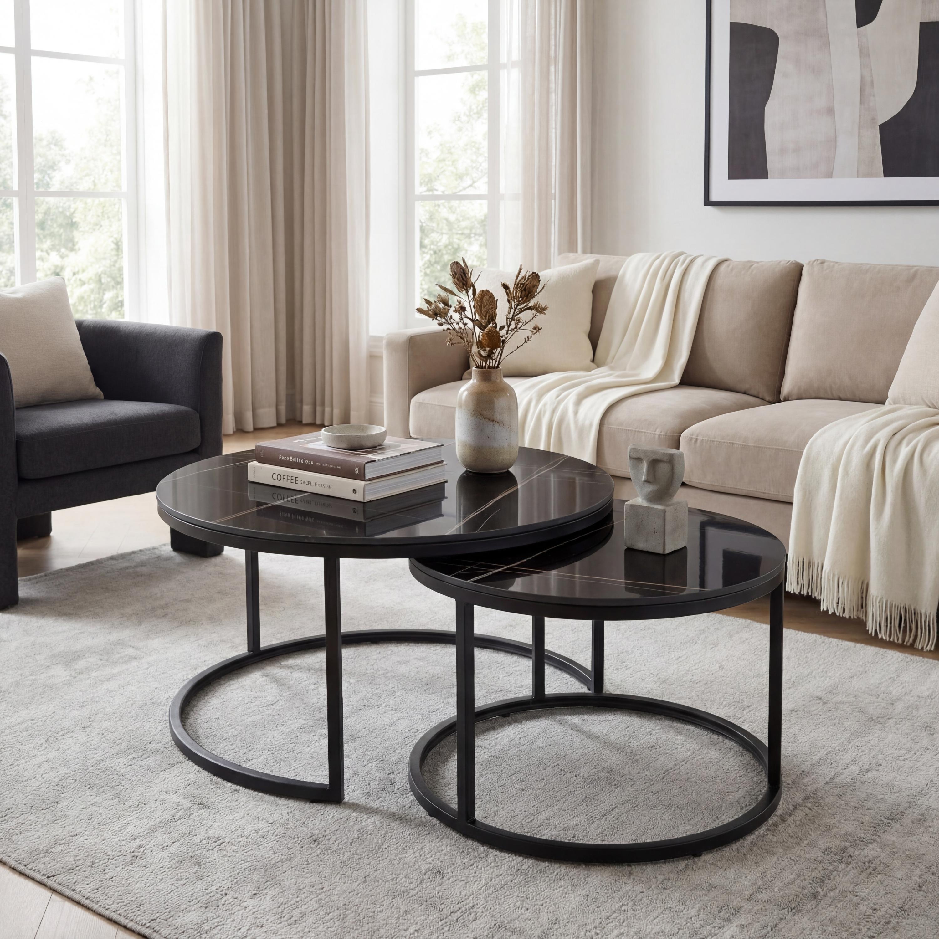 Delta Round Black Nest of Tables