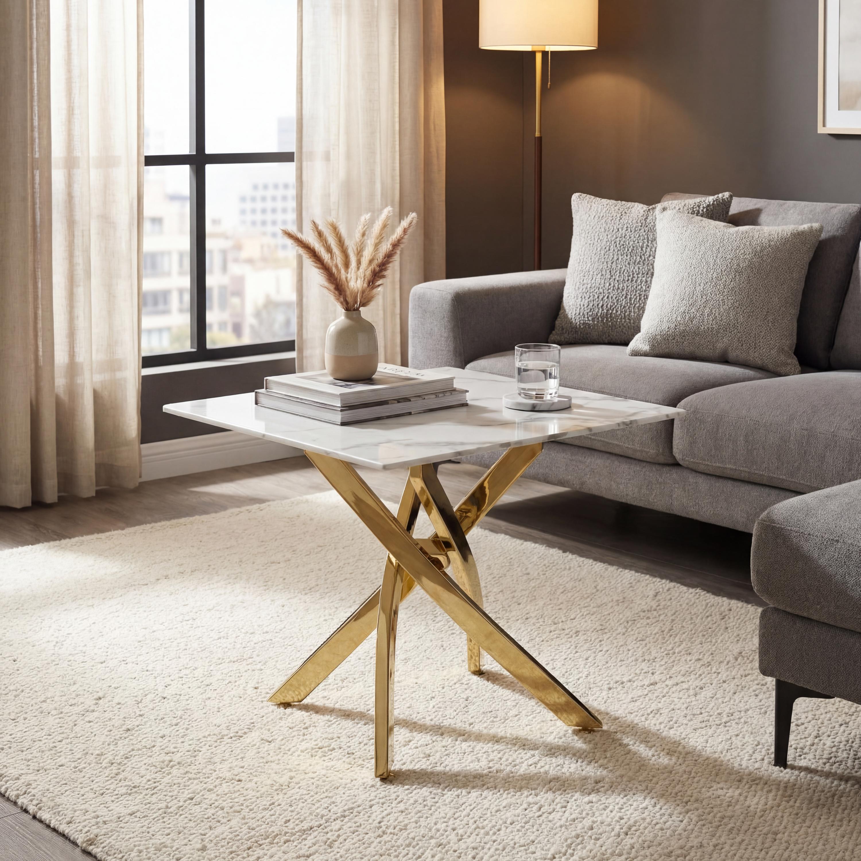 Astoria Square White/Gold End Table