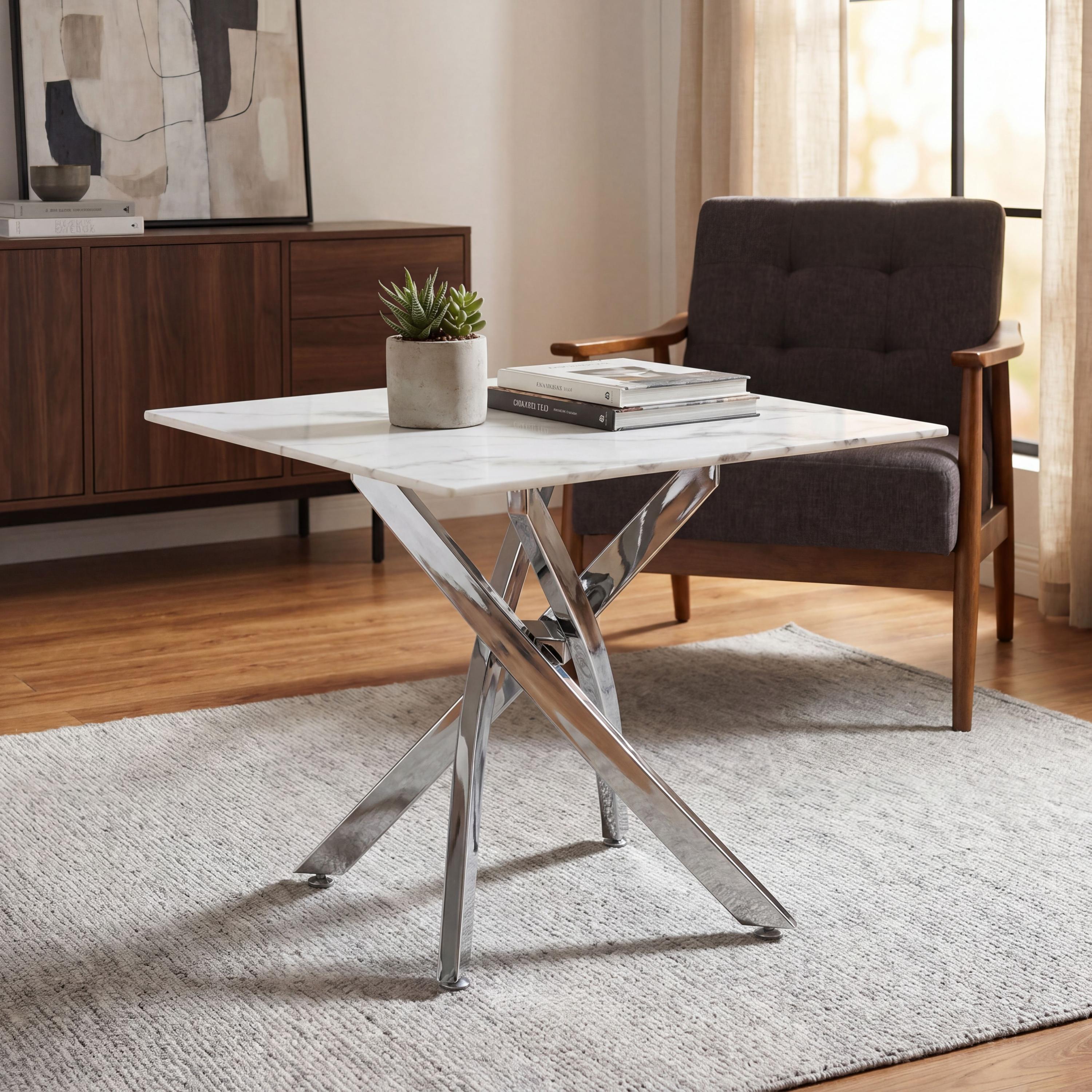 Astoria Square White/Chrome End Table