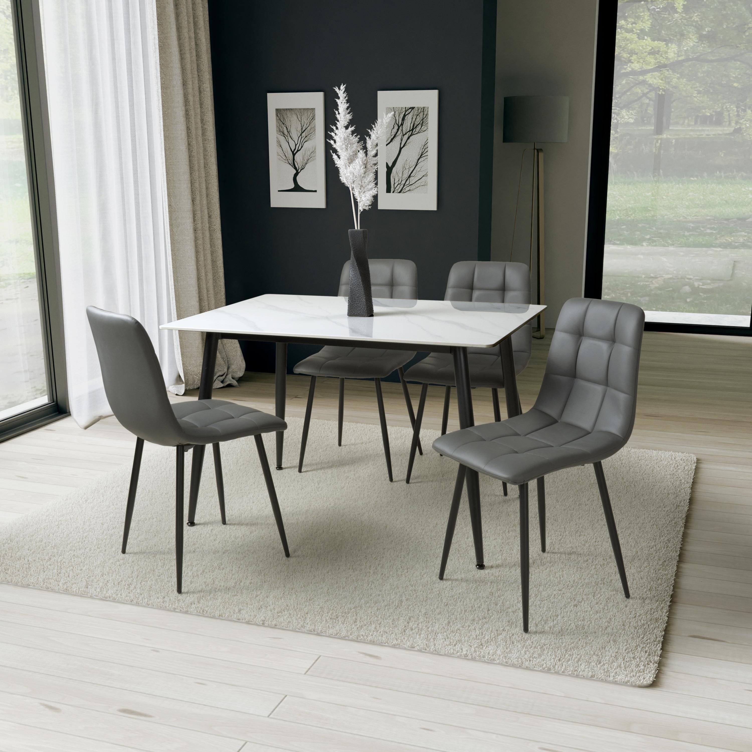 Monaco 1.2m White & 4 Madison Leather Effect Grey Dining Set