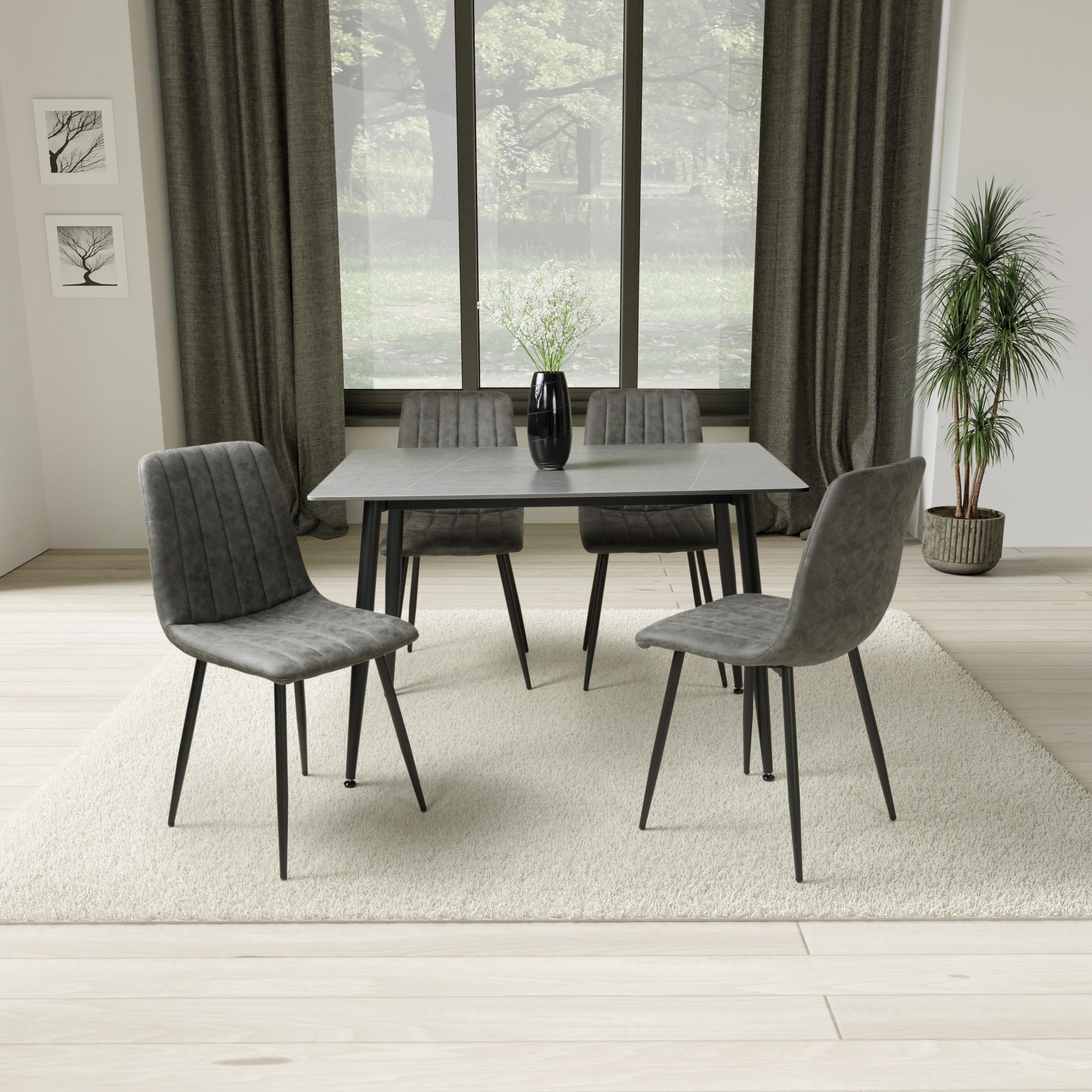 Monaco 1.2m Grey & 4 Lisbon Microfibre Grey Dining Set