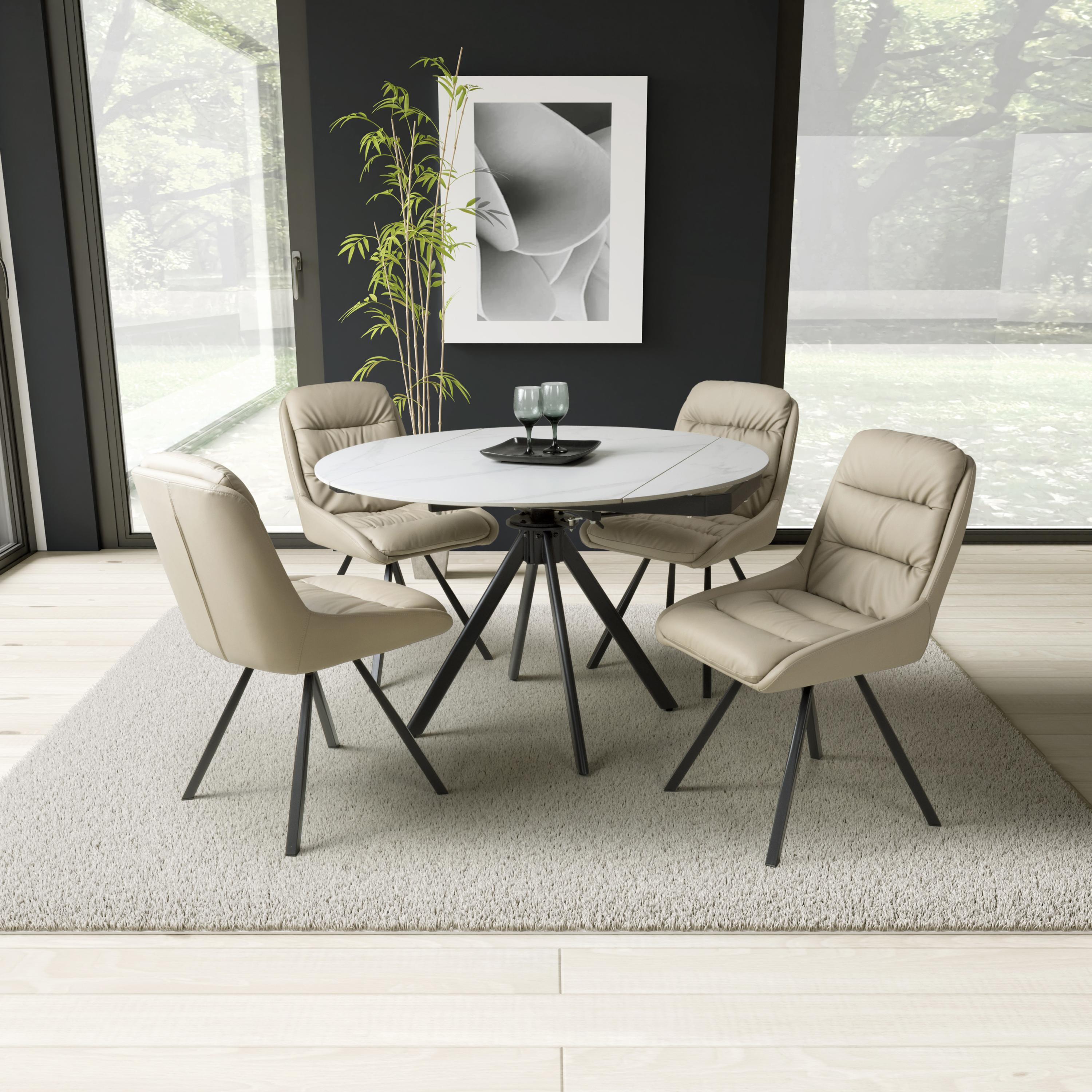 Rotana Round White & 4 Arnhem Cream Dining Set