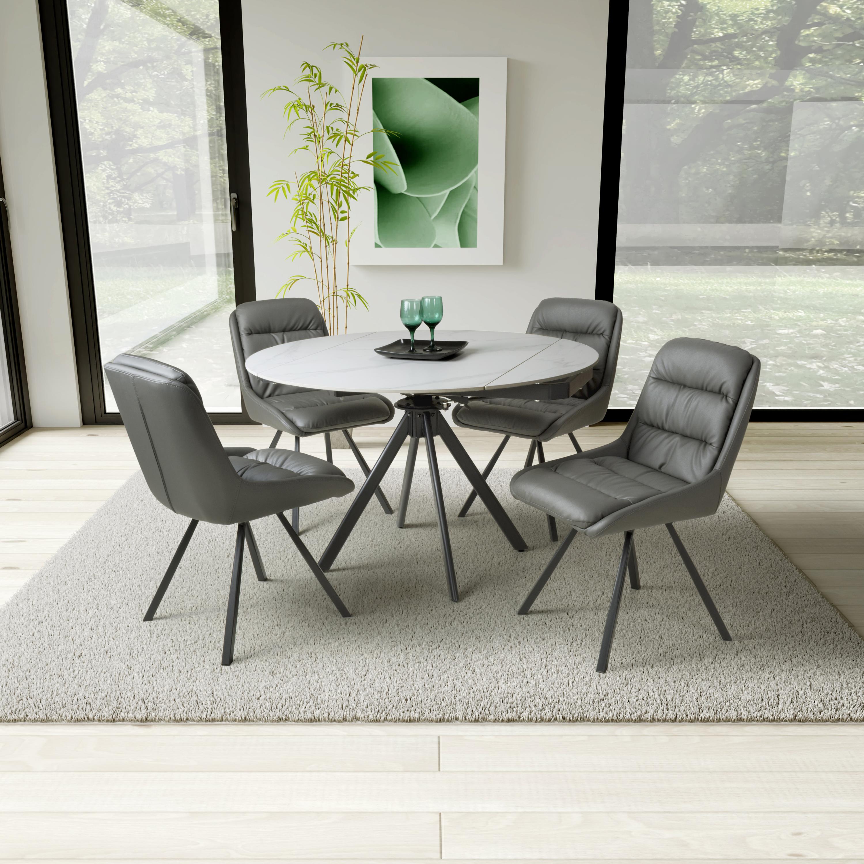 Rotana Round White & 4 Arnhem Grey Dining Set