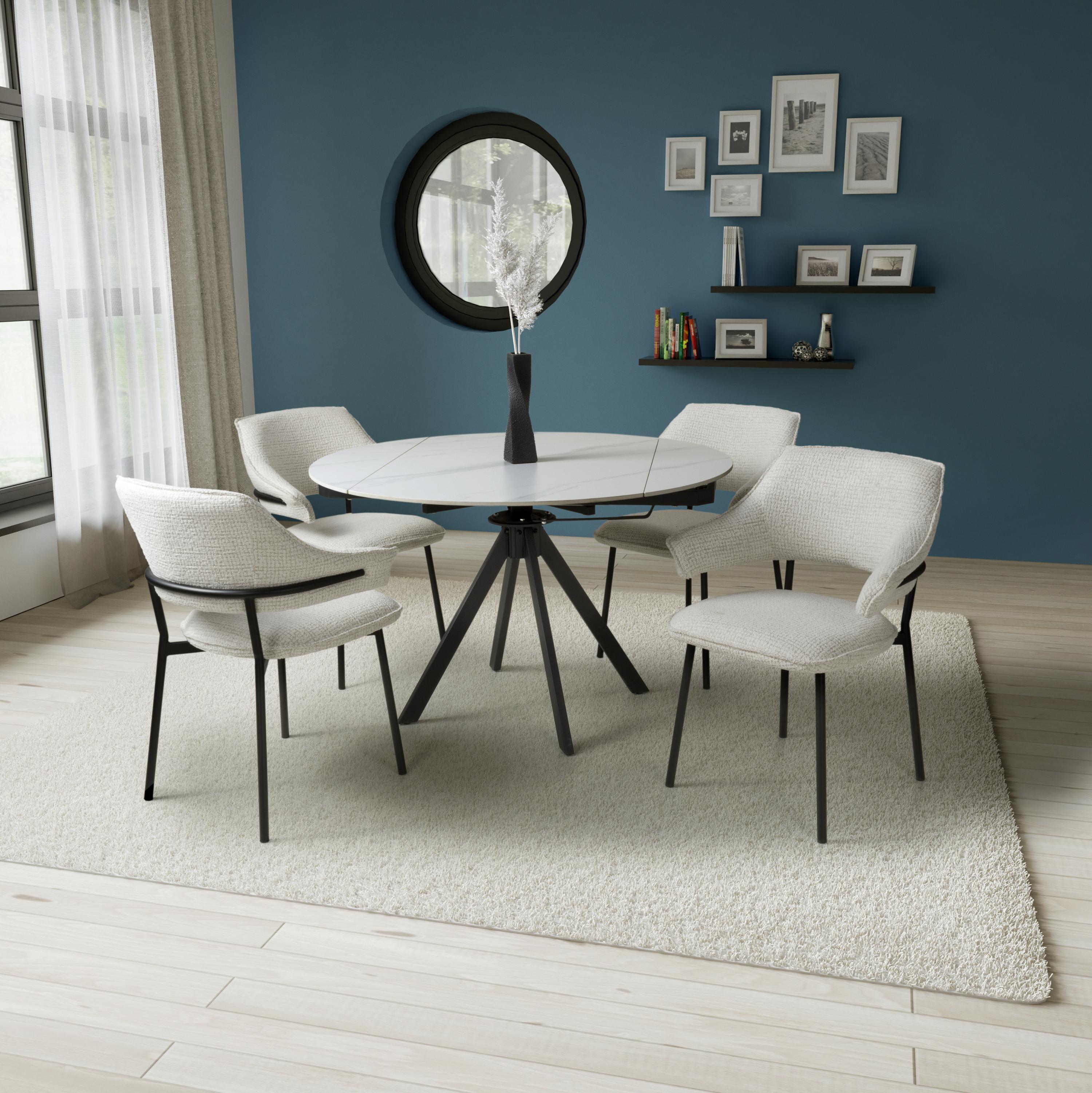 Rotana Round White & 4 Geneva Natural Dining Set