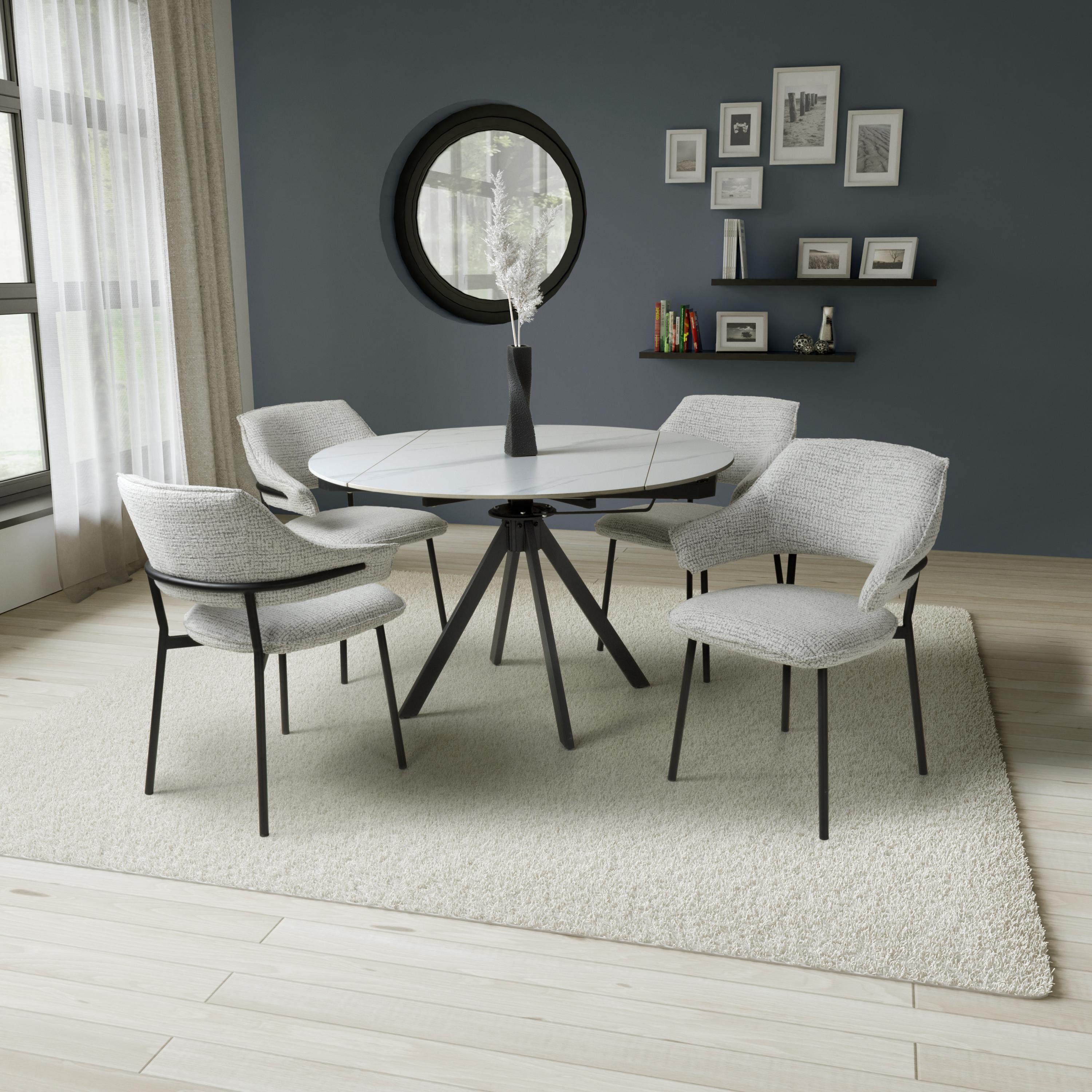 Rotana Round White & 4 Geneva Smoke Grey Dining Set