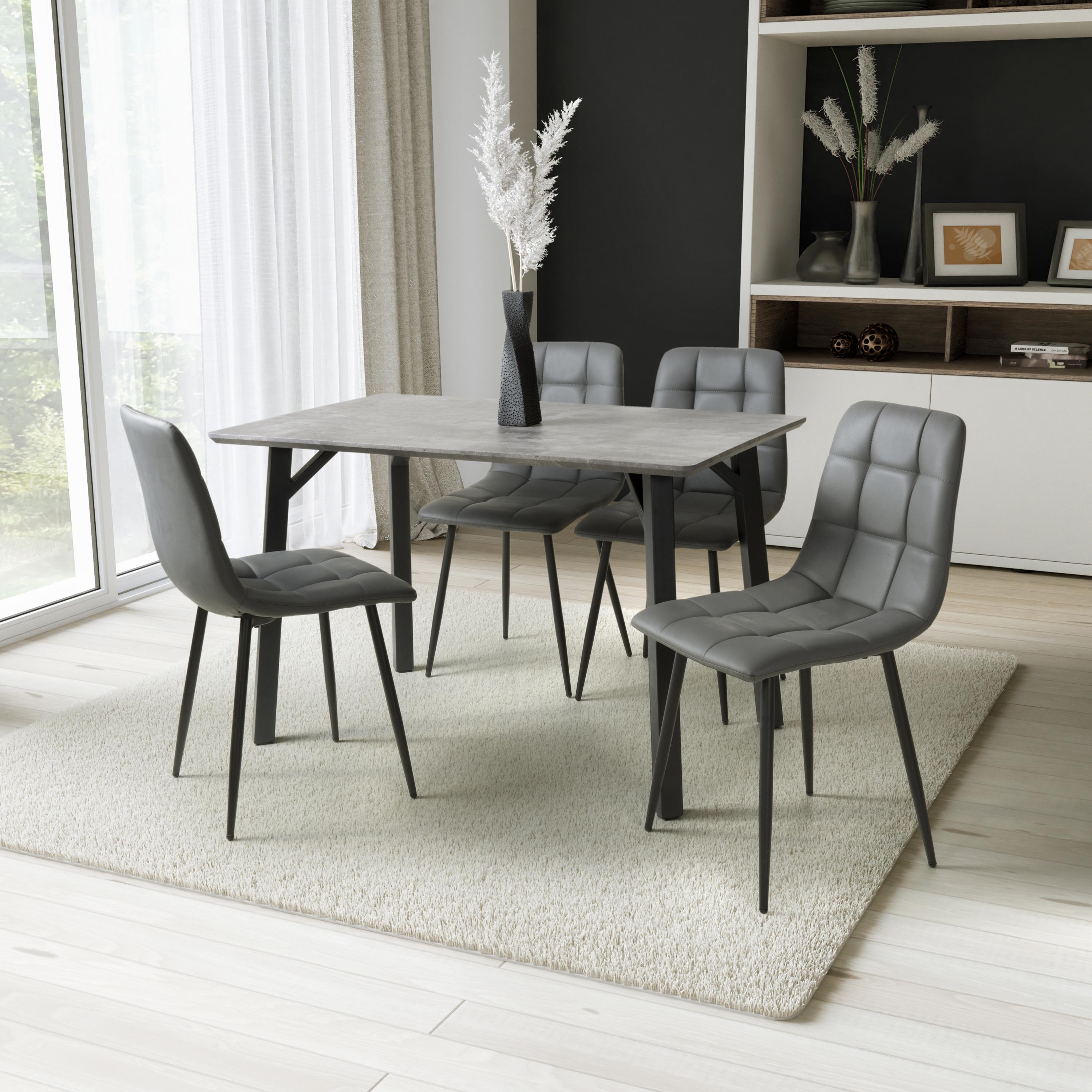 Loxdale 1.2m Grey & 4 Madison Leather Effect Grey Dining Set
