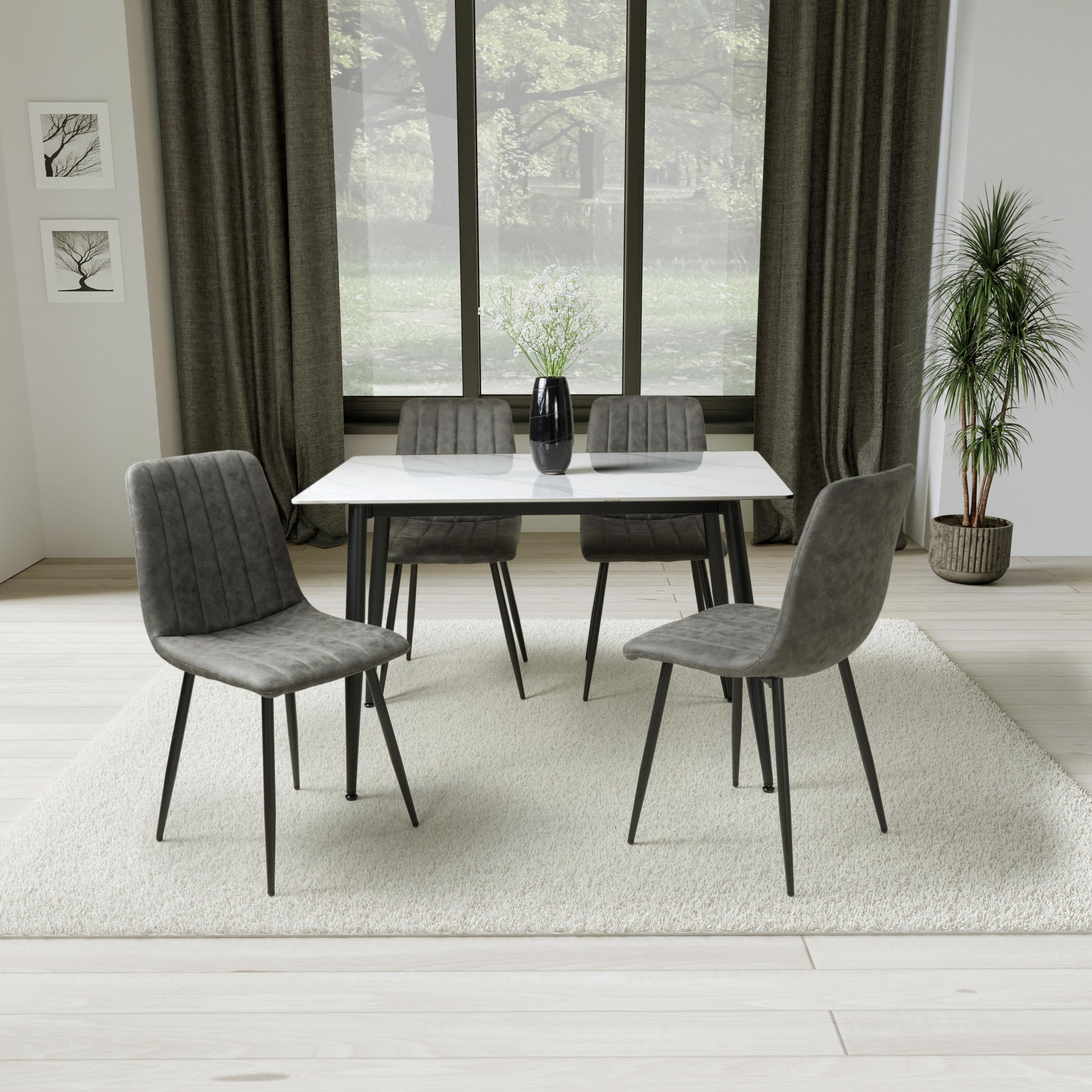 Monaco 1.2m White & 4 Lisbon Microfibre Grey Dining Set