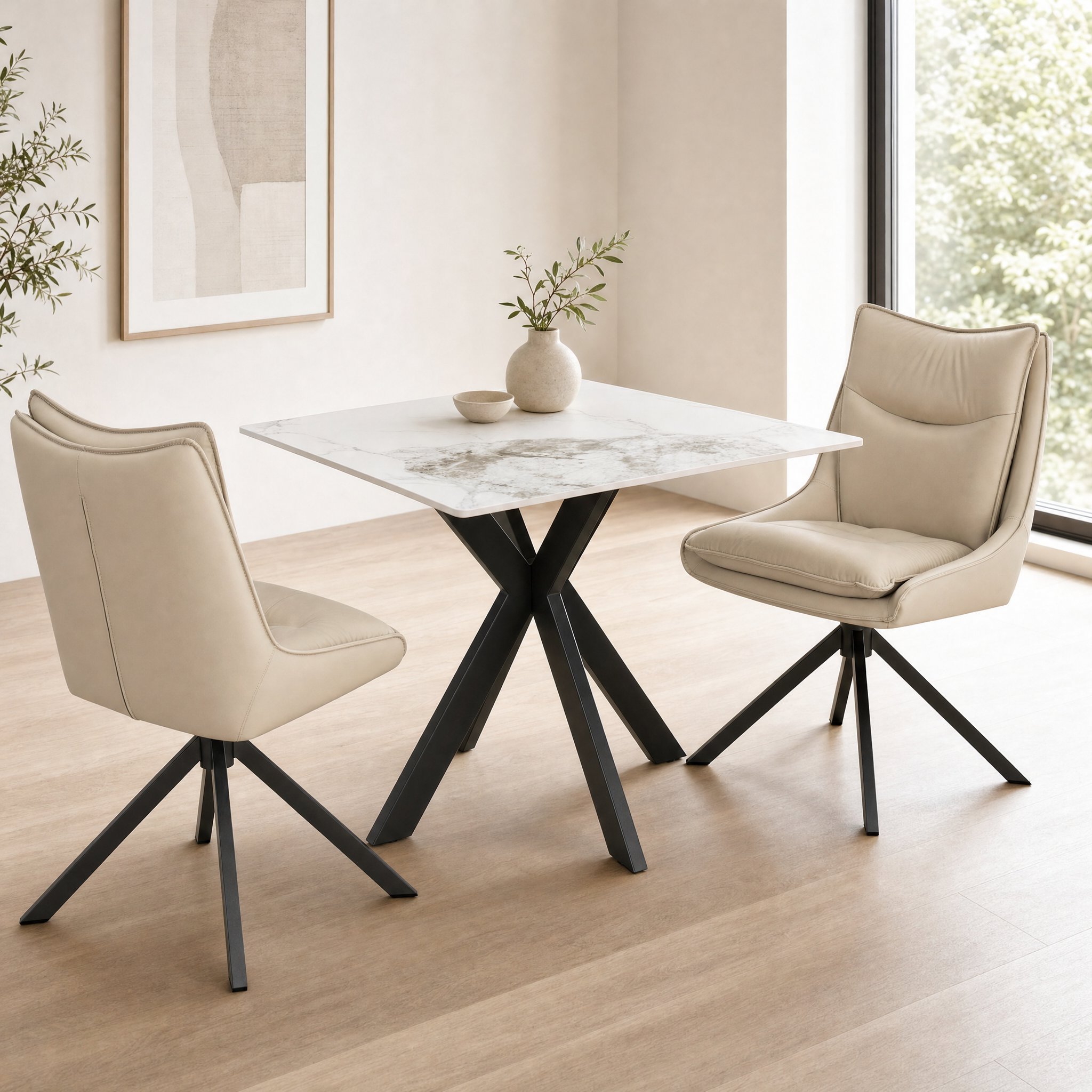 Tokyo 80cm White & 2 Vogue Stone Dining Set