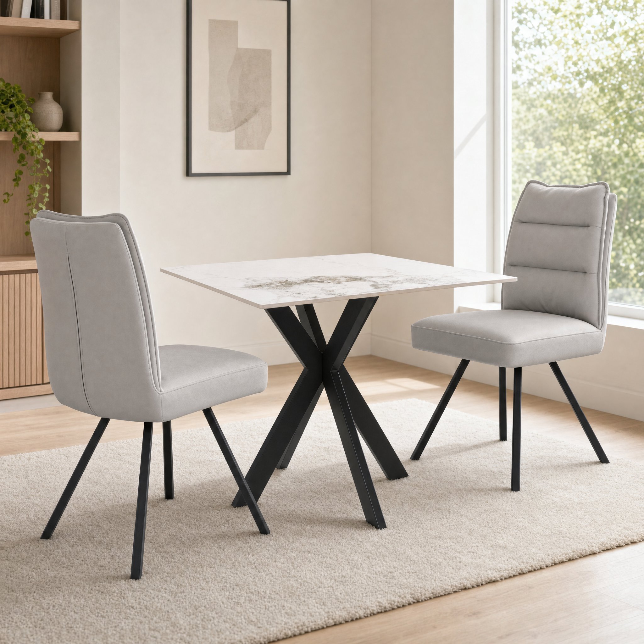 Tokyo 80cm White & 2 Stylus Light Grey Dining Set