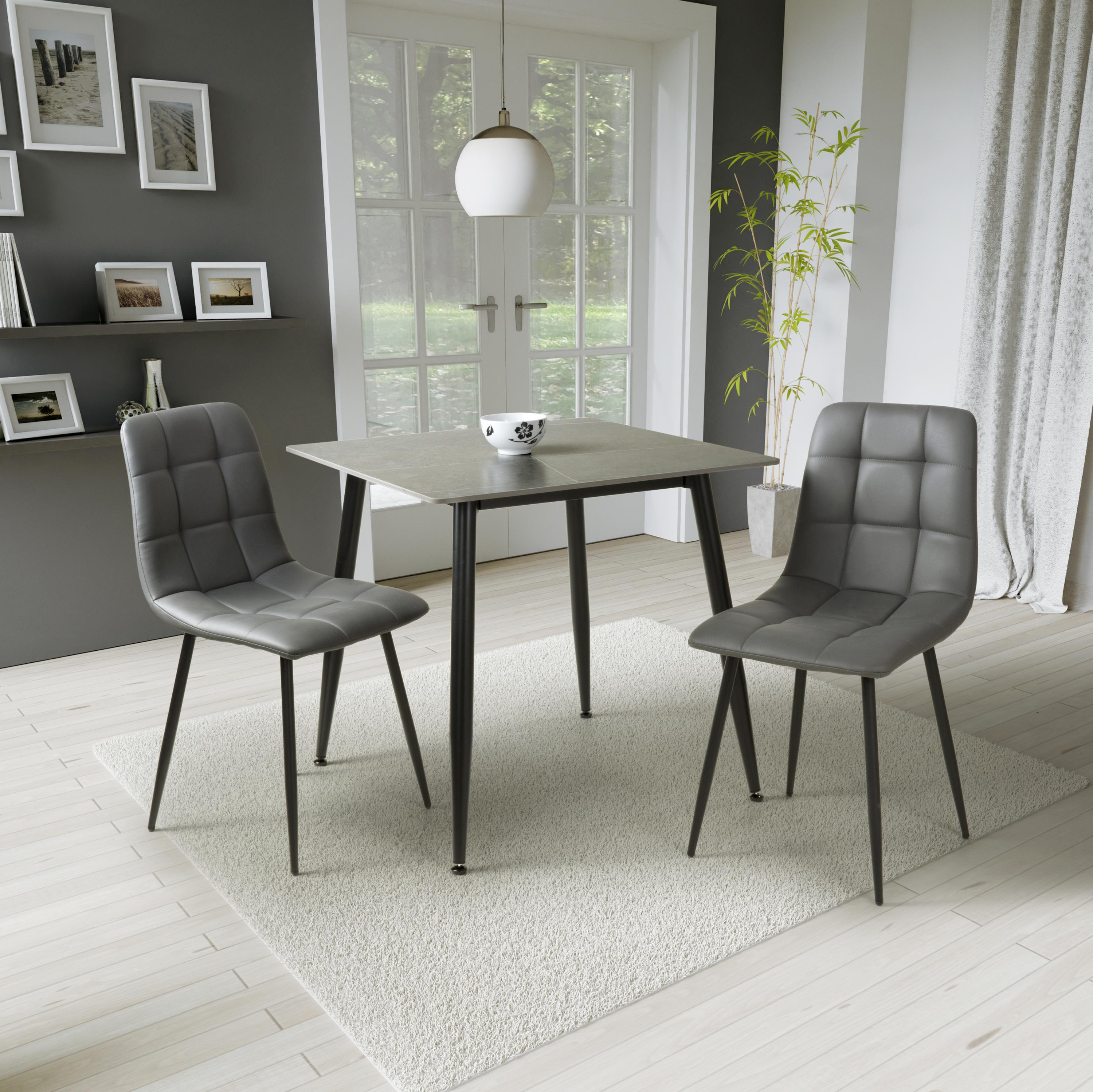 Monaco 80cm Grey & 2 Madison Leather Effect Grey Dining Set