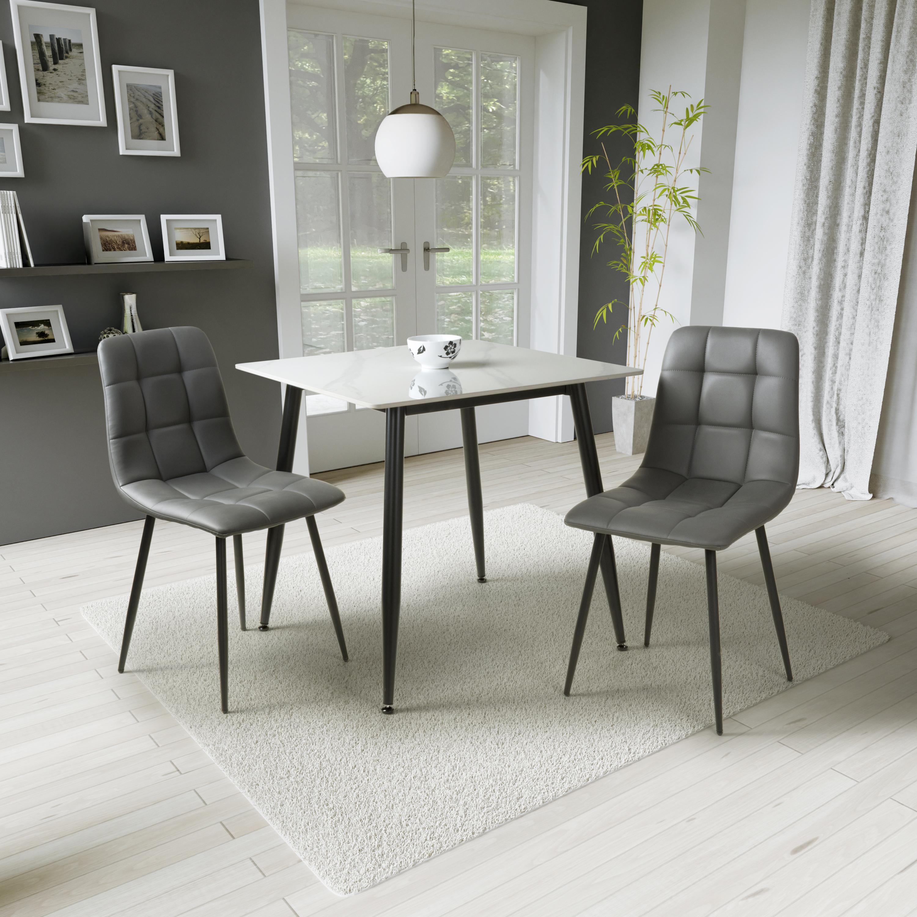 Monaco 80cm White & 2 Madison Leather Effect Grey Dining Set