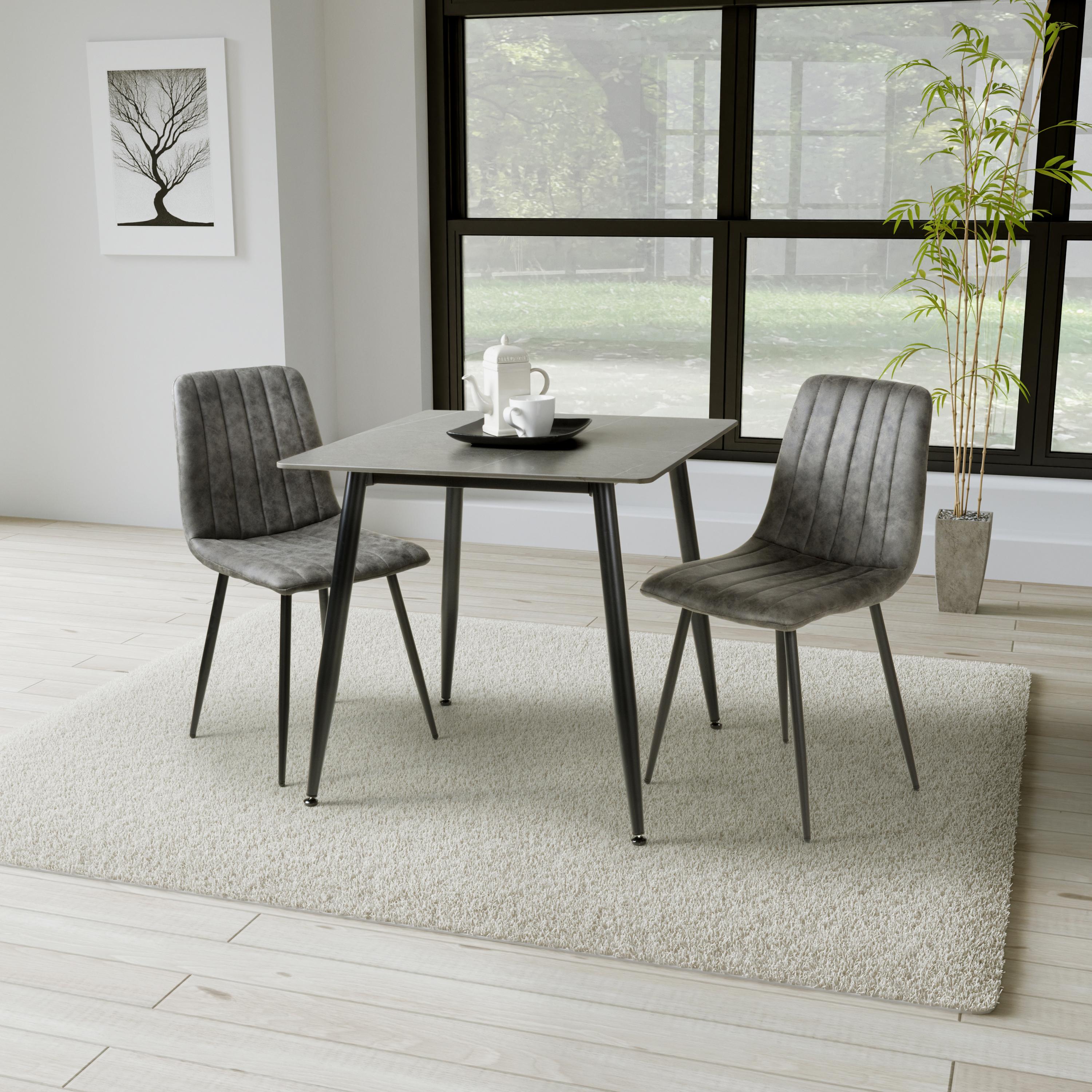 Monaco 80cm Grey & 2 Lisbon Microfibre Grey Dining Set