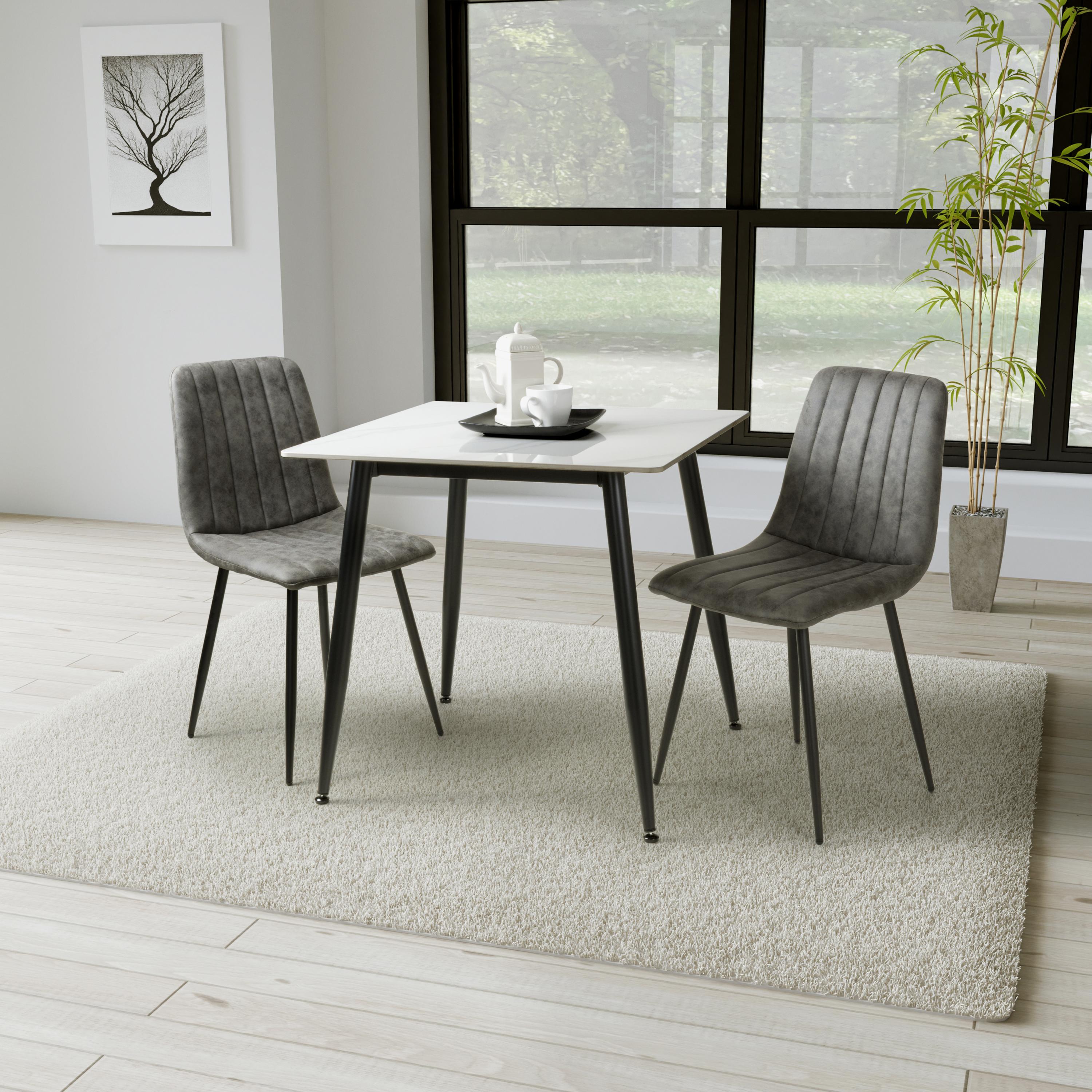 Monaco 80cm White & 2 Lisbon Microfibre Grey Dining Set