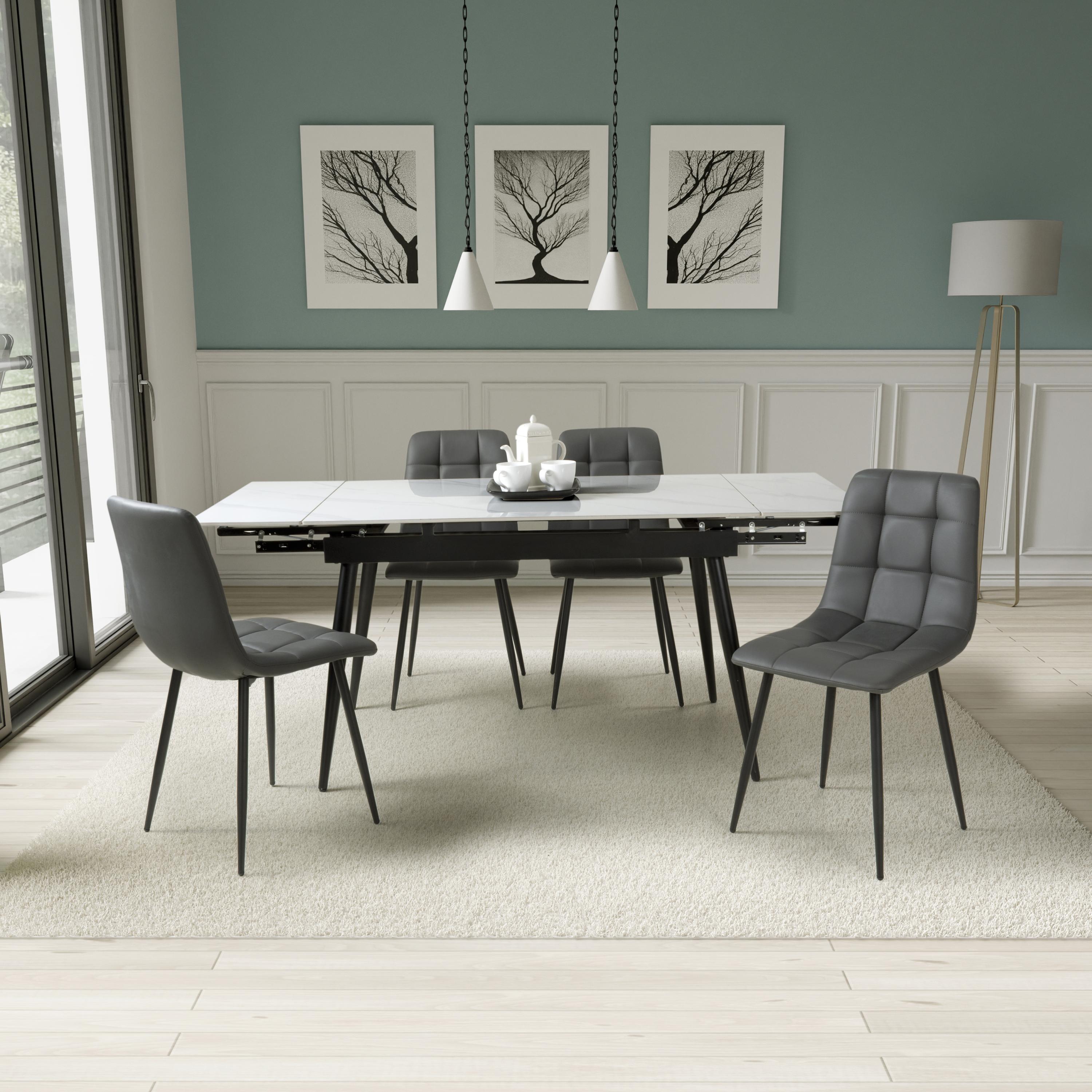 Monaco Extending White & 4 Madison Leather Effect Grey Dining Set