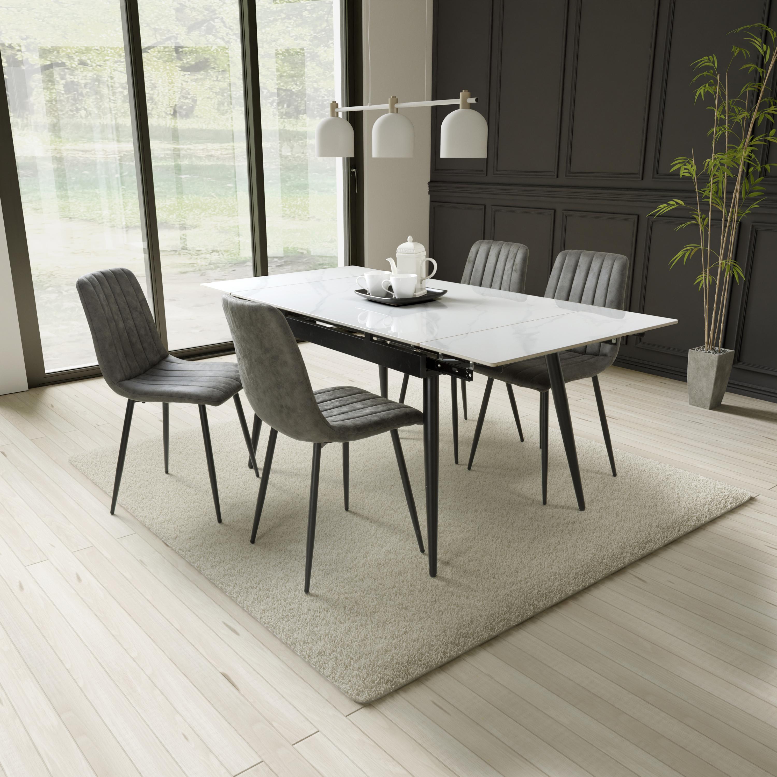 Monaco Extending White & 4 Lisbon Microfibre Grey Dining Set
